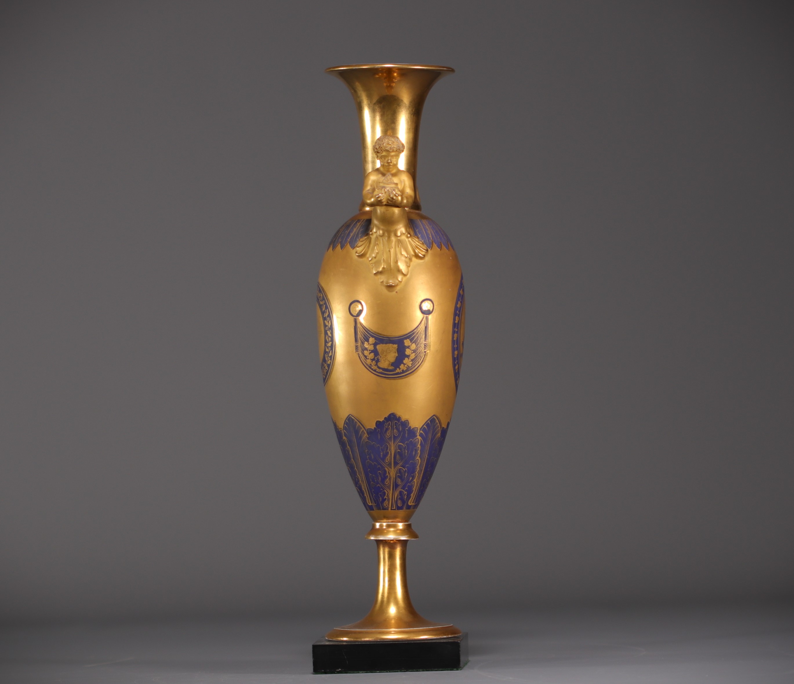 A rare royal blue and gold porcelain Empire baluster vase, first half of the 19th century. - Image 3 of 9