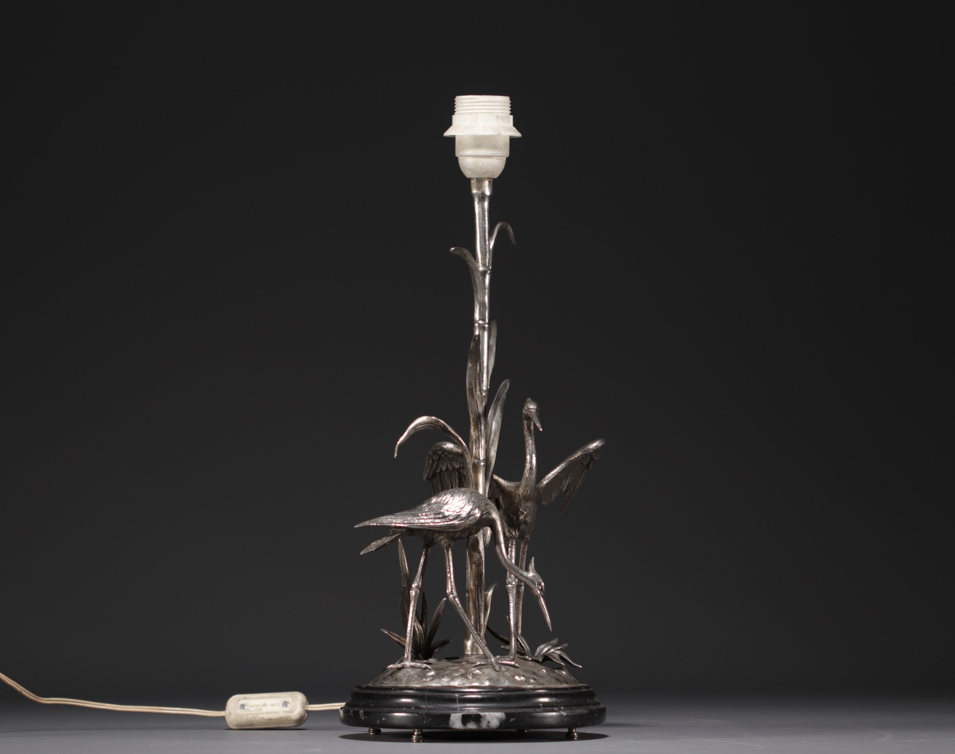 Silver-plated metal desk lamp with ibis, signed Figudo, France, Art Nouveau period. - Image 4 of 4