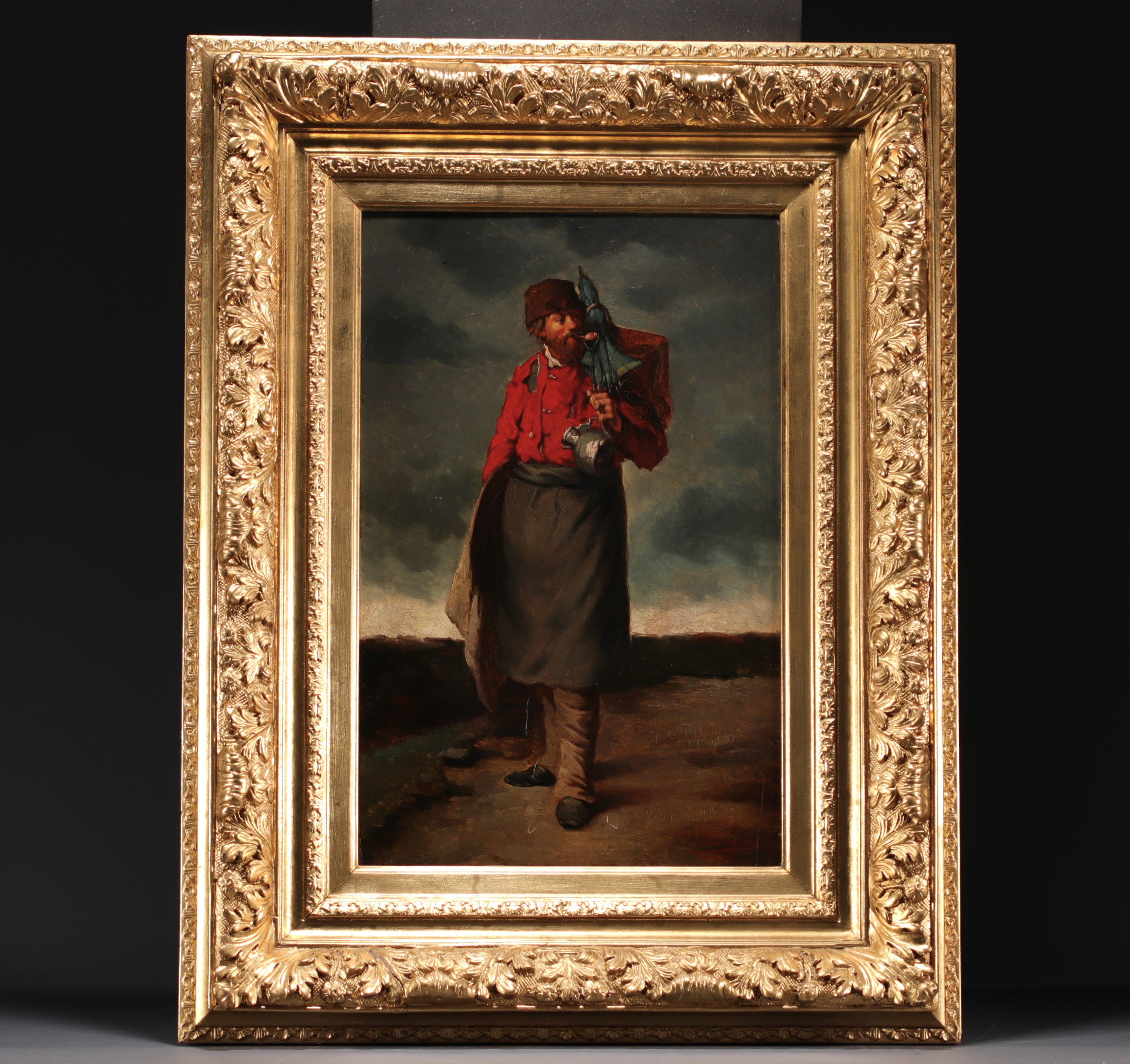 Josse IMPENS (1840-1905) "Soldier in the field" Oil on panel, 19th century. - Image 2 of 2