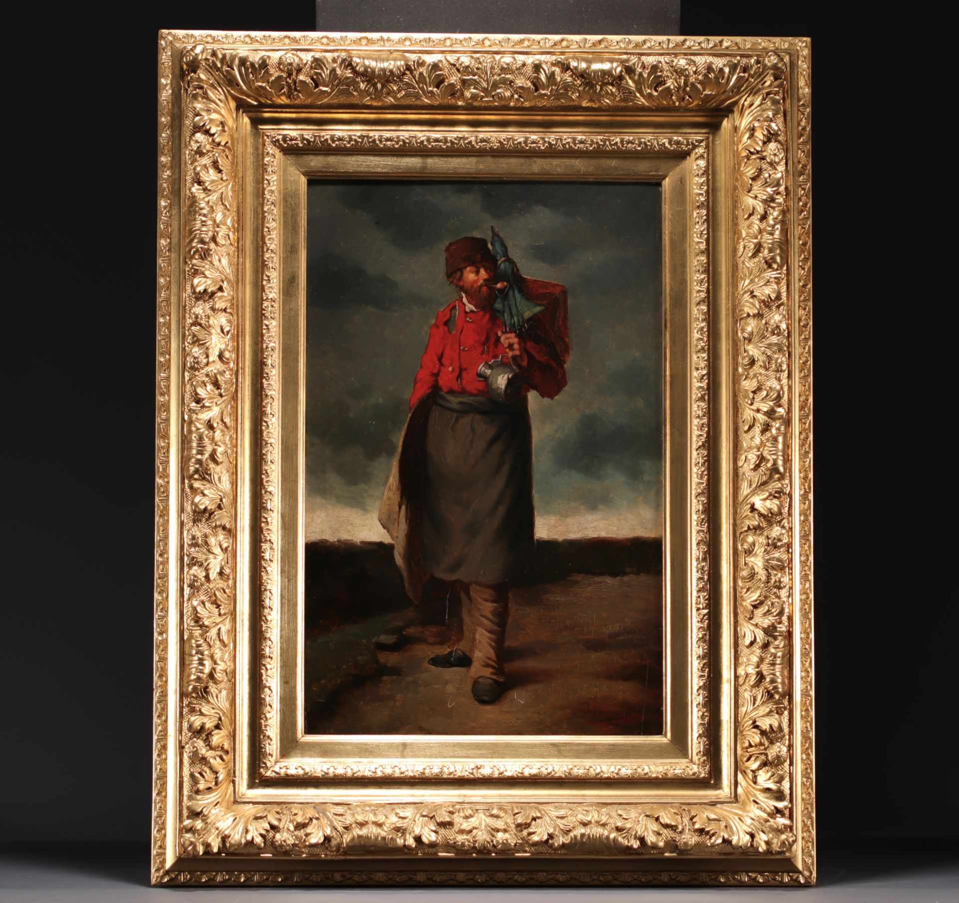 Josse IMPENS (1840-1905) "Soldier in the field" Oil on panel, 19th century. - Bild 2 aus 2