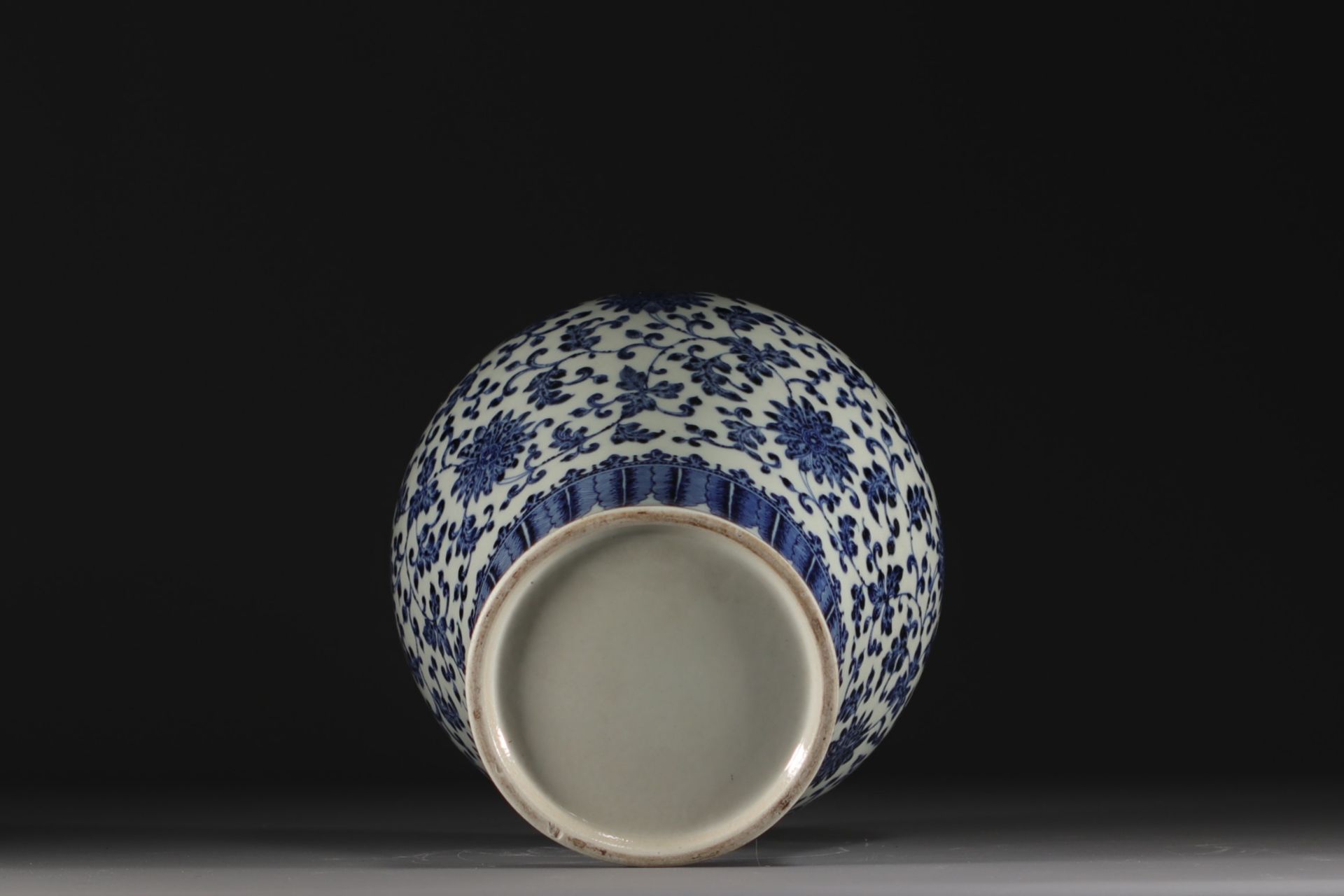 China - A blue and white Meiping vase with floral and banana leaf decoration, Qing period. - Bild 4 aus 5