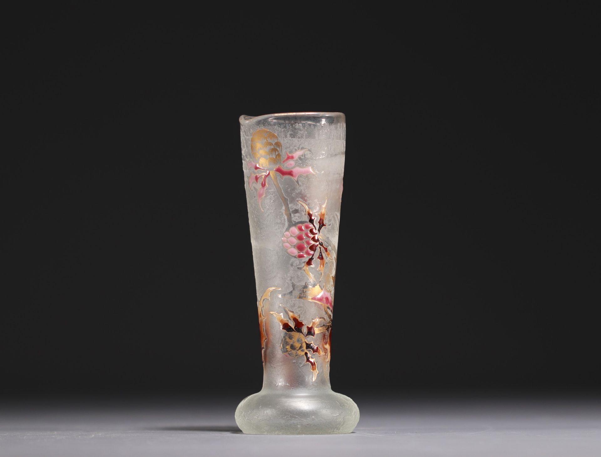Cristallerie Emile GALLE - Frosted and enamelled vase with blackberry decoration, signed with a roul - Image 2 of 5