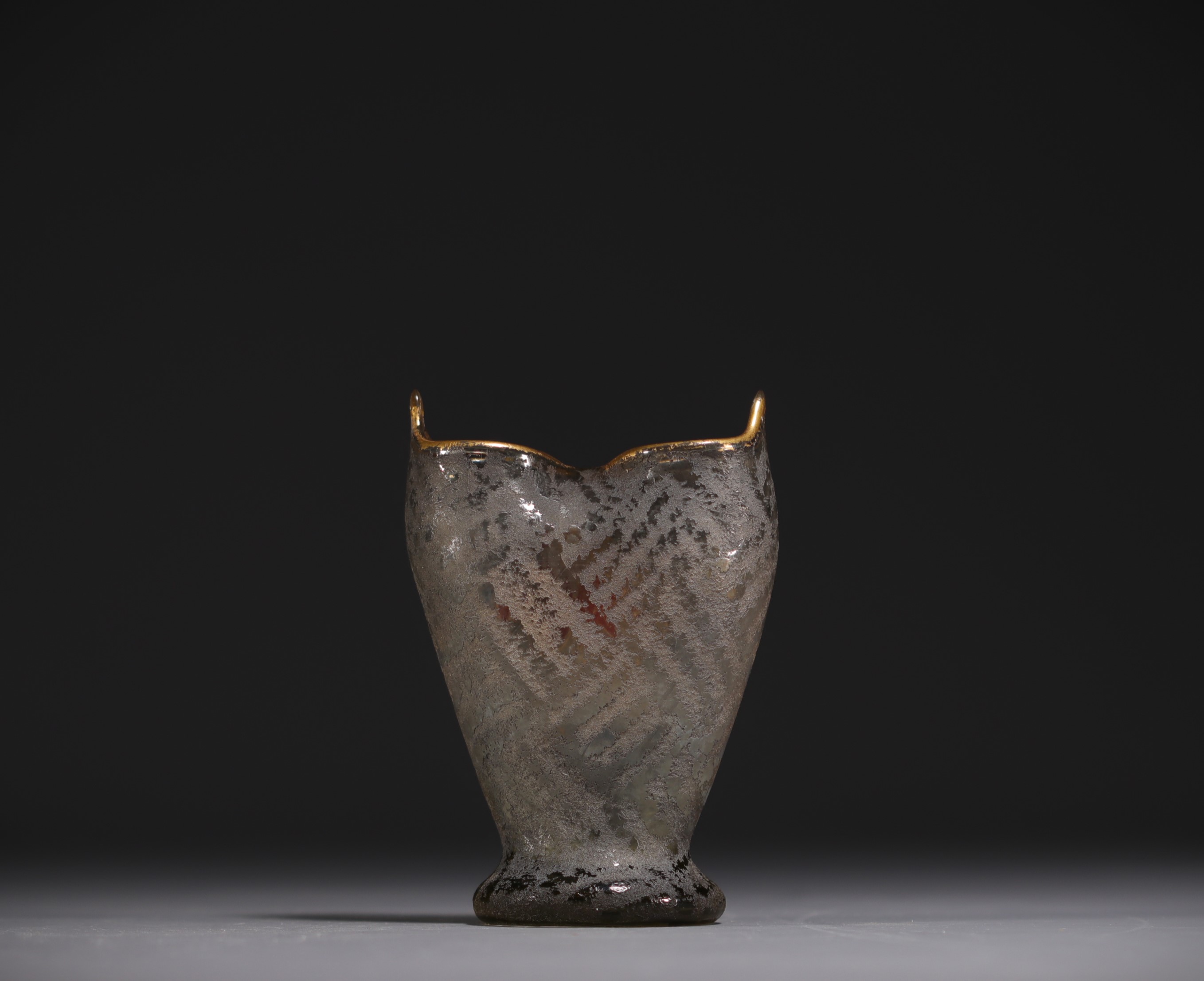 DAUM Nancy - Rare acid-etched and enamelled glass vase with lion and fleur-de-lys design, signed und - Image 4 of 5