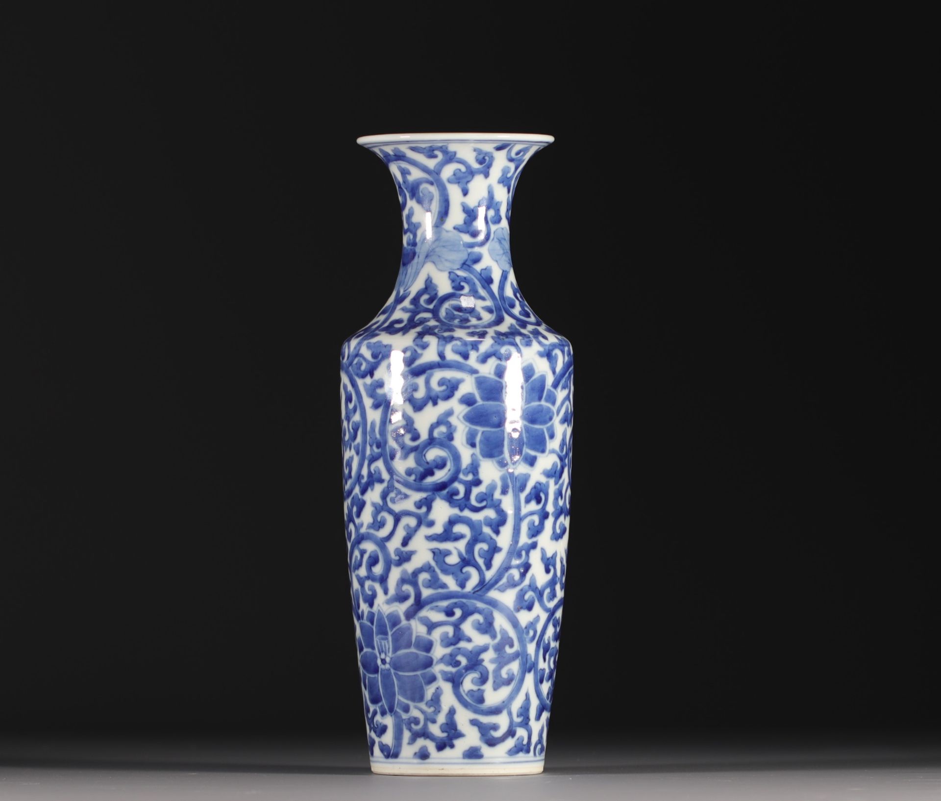 China - A white-blue porcelain baluster vase decorated with lotus flowers, double circle mark, Qing  - Bild 3 aus 5