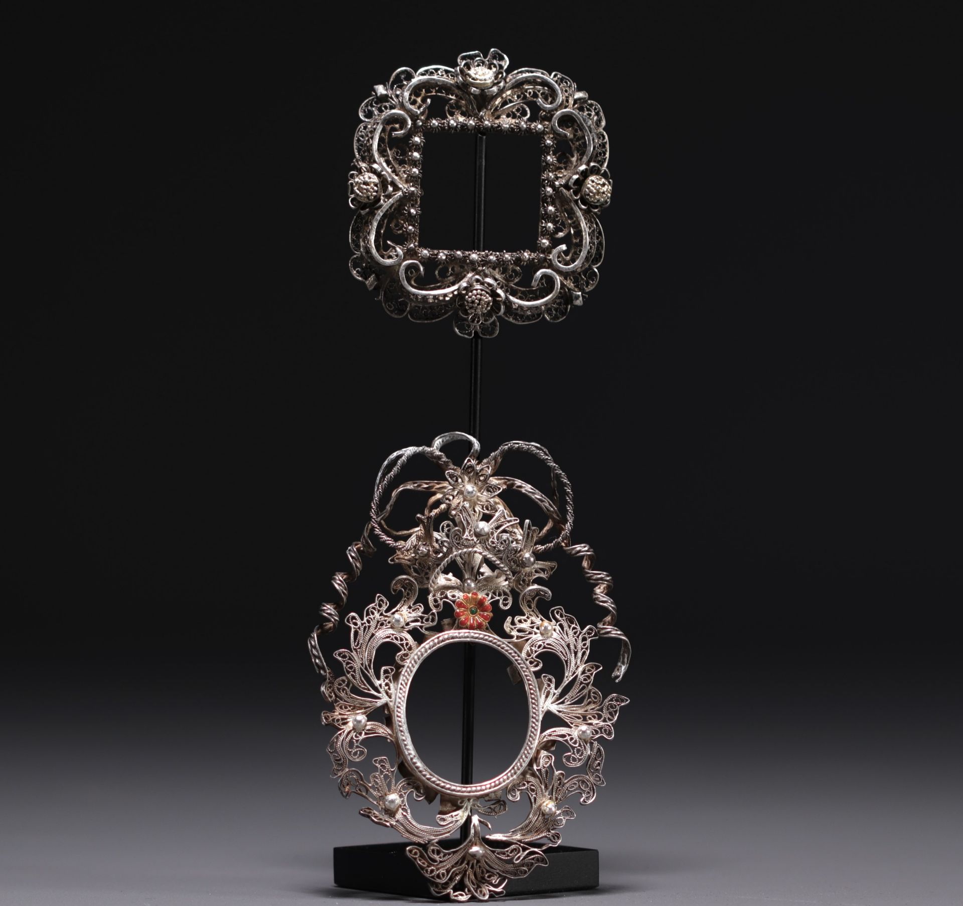 Set of two small filigree silver frames, Russia, 18th century.