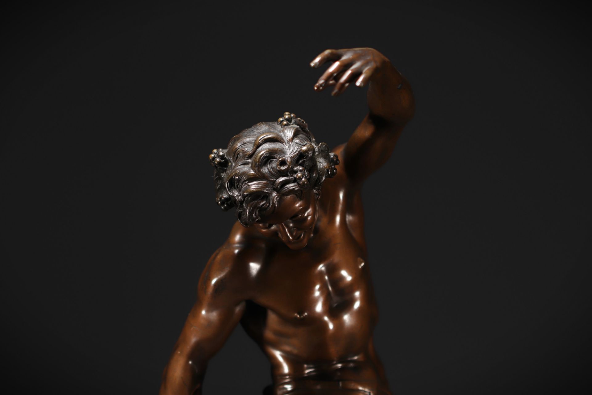 Louis HOLLWECK (1865-1935) "Le Vin" Large bronze sculpture on marble base. - Image 2 of 7