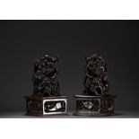 China - Pair of Fo dogs, temple guardians, carved wood, 19th century.