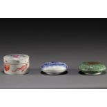 China - Set of three porcelain ink boxes with various decorations.