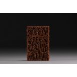 China - Wooden card box carved with characters, Canton, 19th century.