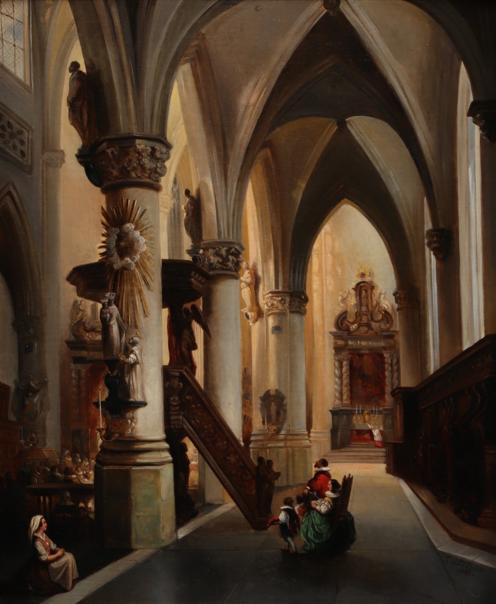 Jules Victor GENISSON (1805-1860) "Interior of a church" Oil on canvas.