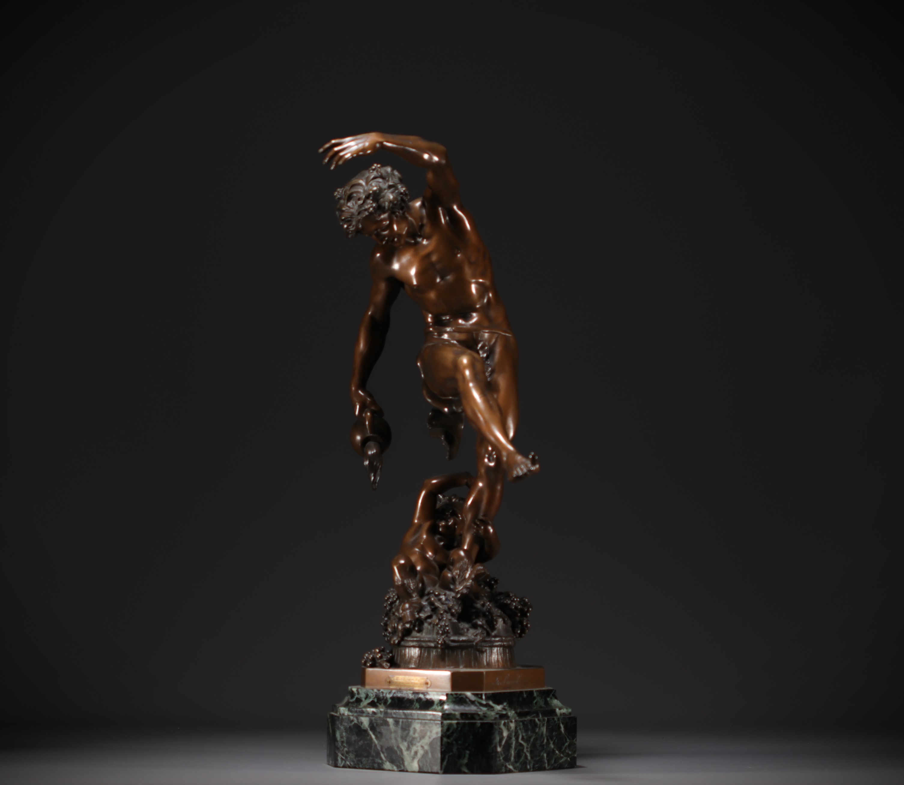Louis HOLLWECK (1865-1935) "Le Vin" Large bronze sculpture on marble base. - Image 5 of 7