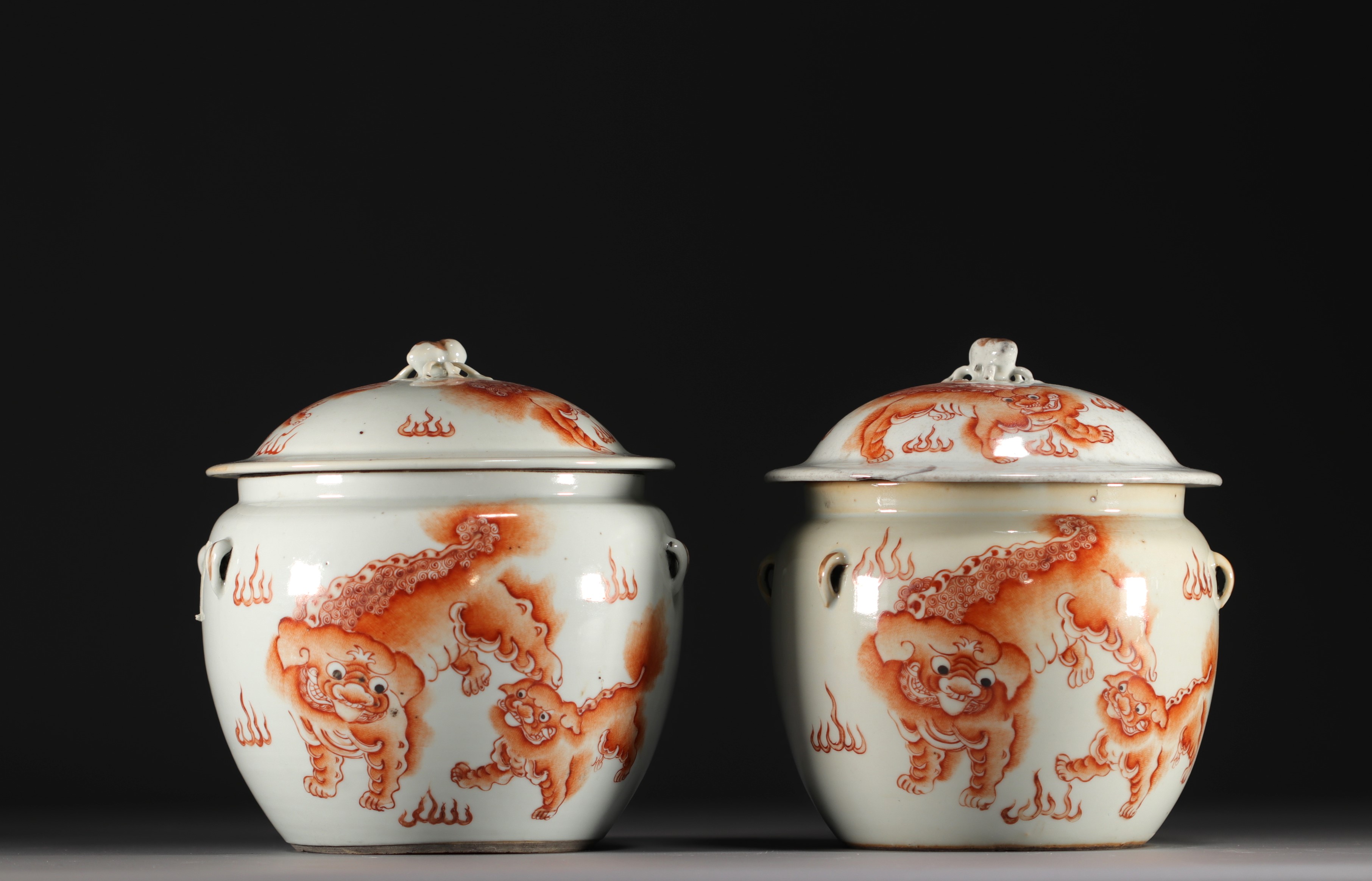 China - Pair of covered terrines decorated with iron-red lions, 19th century. - Image 3 of 4