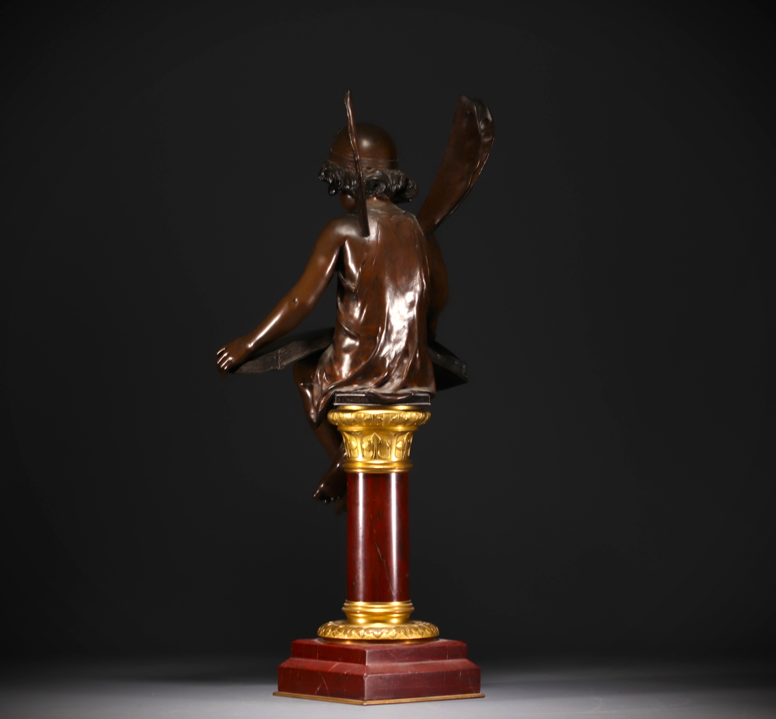 Alfred Joseph CHARRON (1863-1955) "Genie des sciences" Bronze with shaded brown patina, circa 1900. - Image 4 of 6