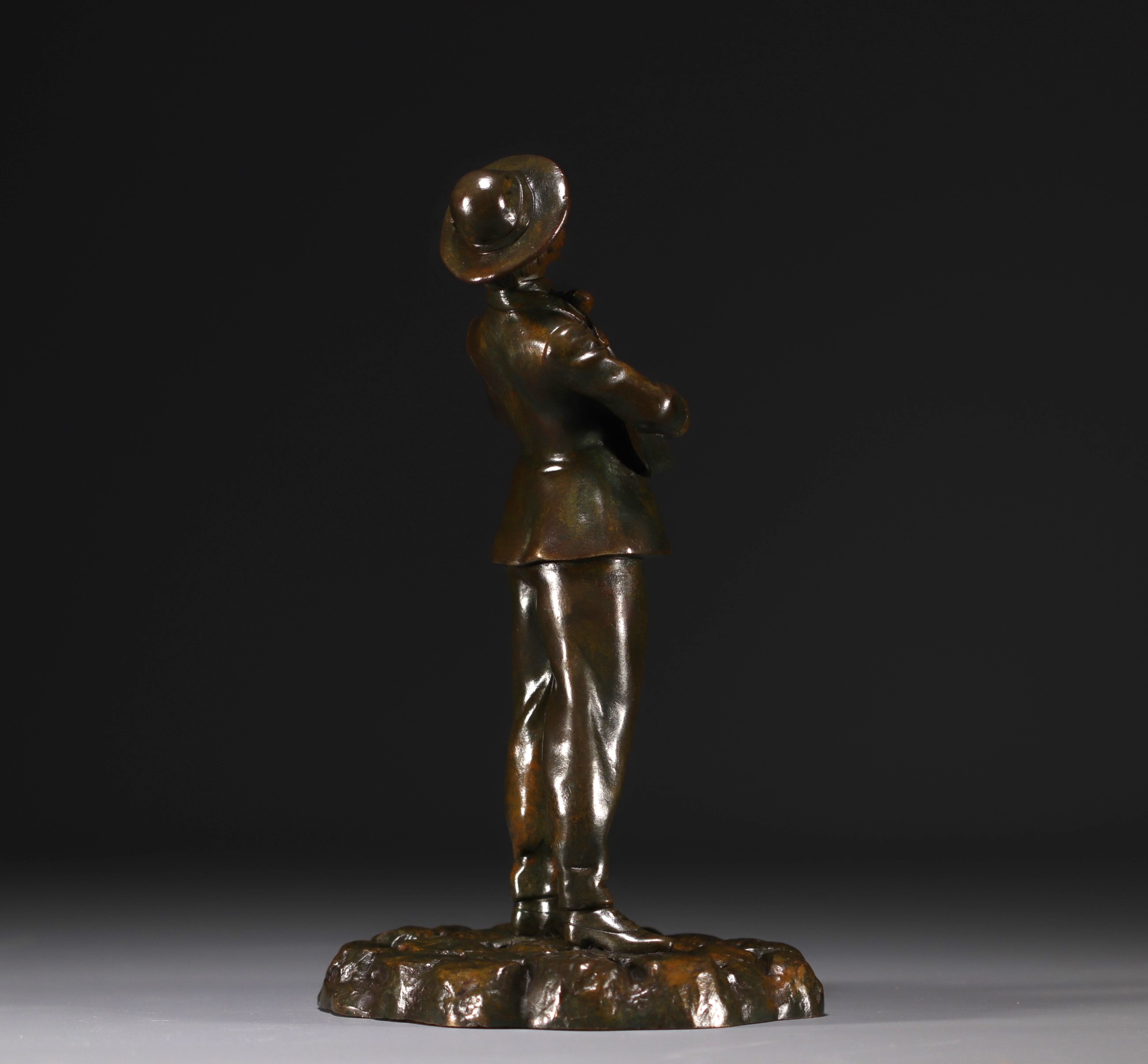 Eugene WATRIN - "Young boy with a guitar" Bronze sculpture. - Image 5 of 6