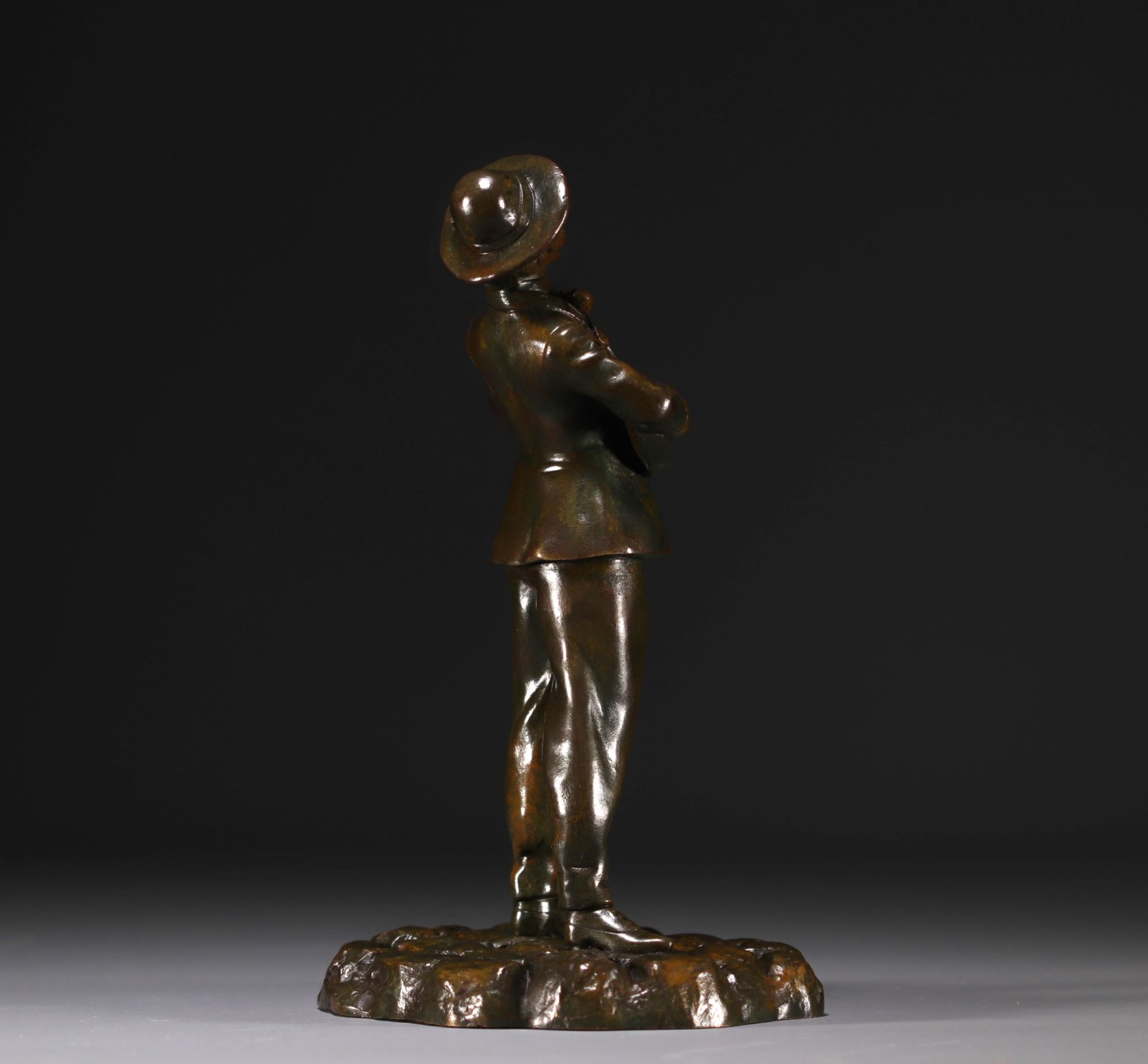 Eugene WATRIN - "Young boy with a guitar" Bronze sculpture. - Image 5 of 6