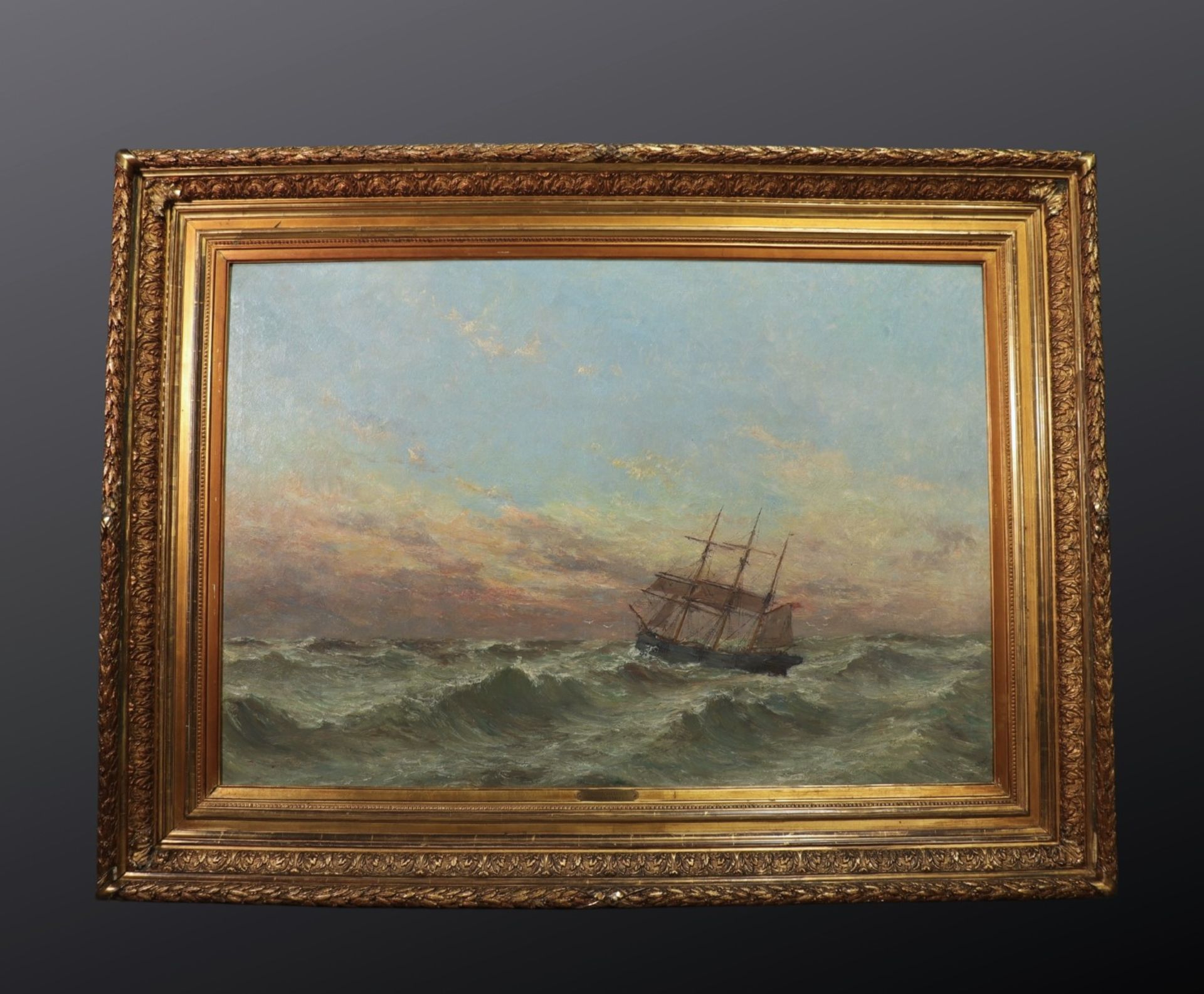 Romain STEPPE (1859-1927) "May Evening at Sea" Impressive oil on canvas, signed. - Bild 2 aus 3