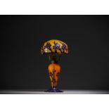 Le Verre Francais - Table lamp in acid-etched multi-layered glass decorated with blue hawthorns on a