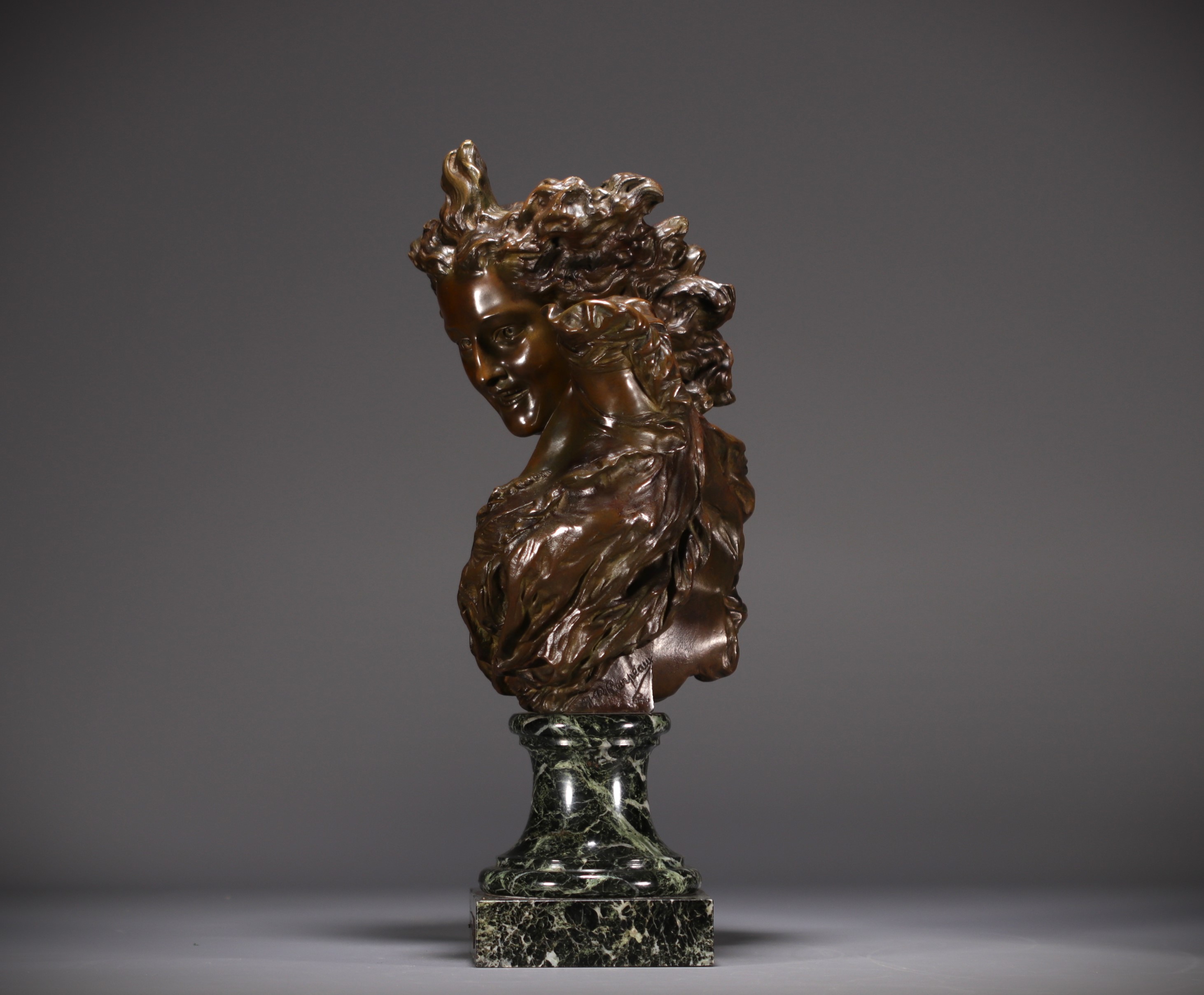 Jean Baptiste CARPEAUX (1827-1875) "Le Genie de la danse" Bust in bronze with medal patina. Signed J - Image 5 of 6
