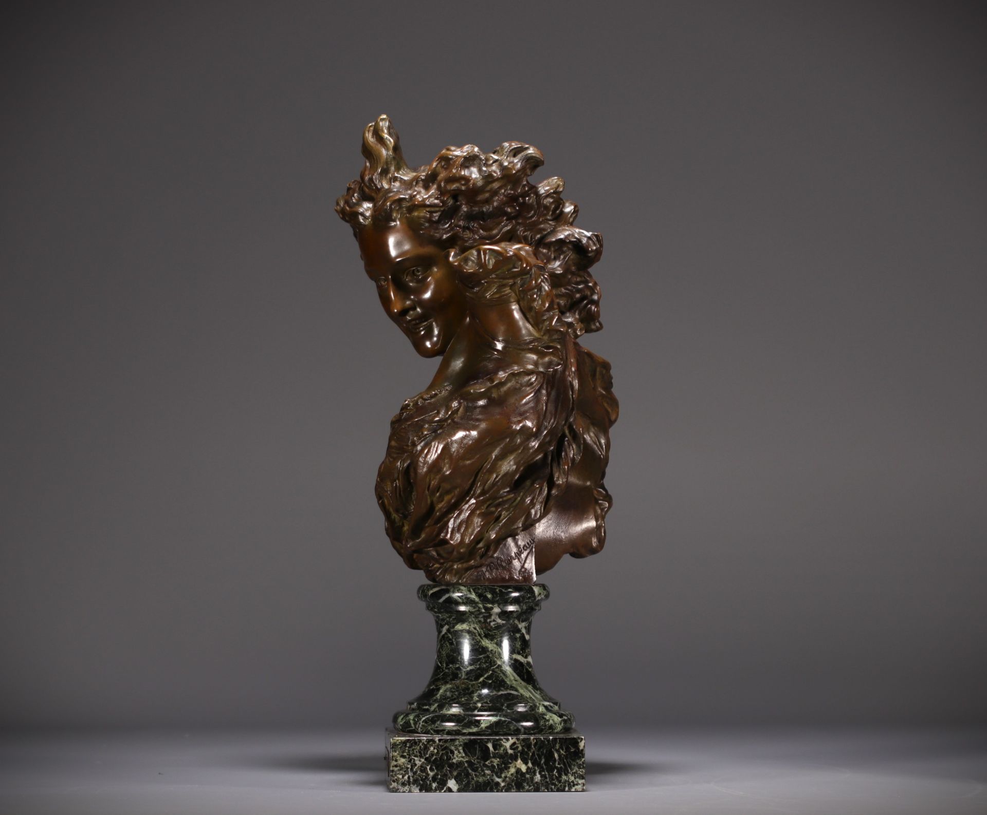 Jean Baptiste CARPEAUX (1827-1875) "Le Genie de la danse" Bust in bronze with medal patina. Signed J - Image 5 of 6