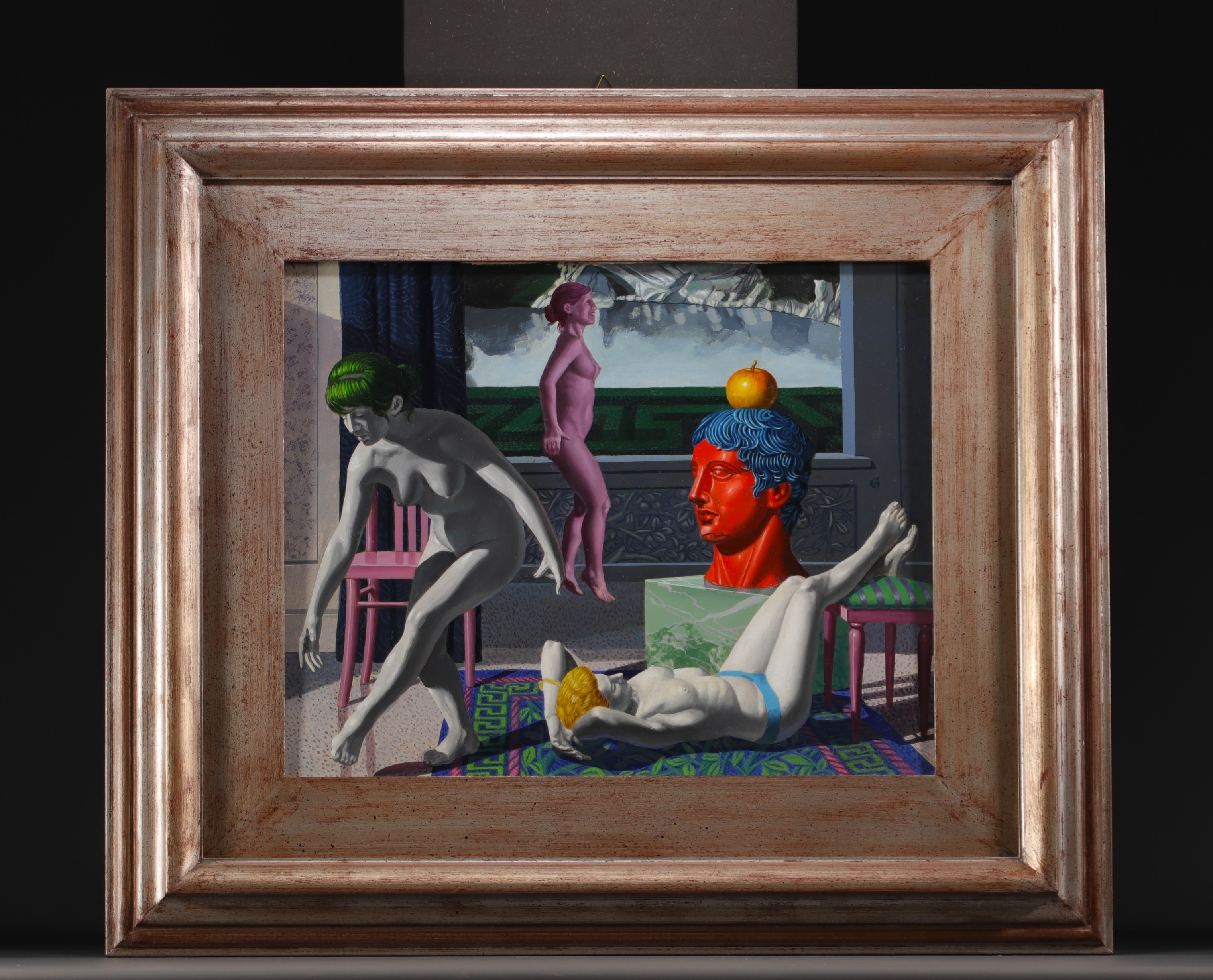 Giuseppe MALLAI (1945-2007) "Surrealist scene with figures" Oil on canvas. - Image 2 of 2