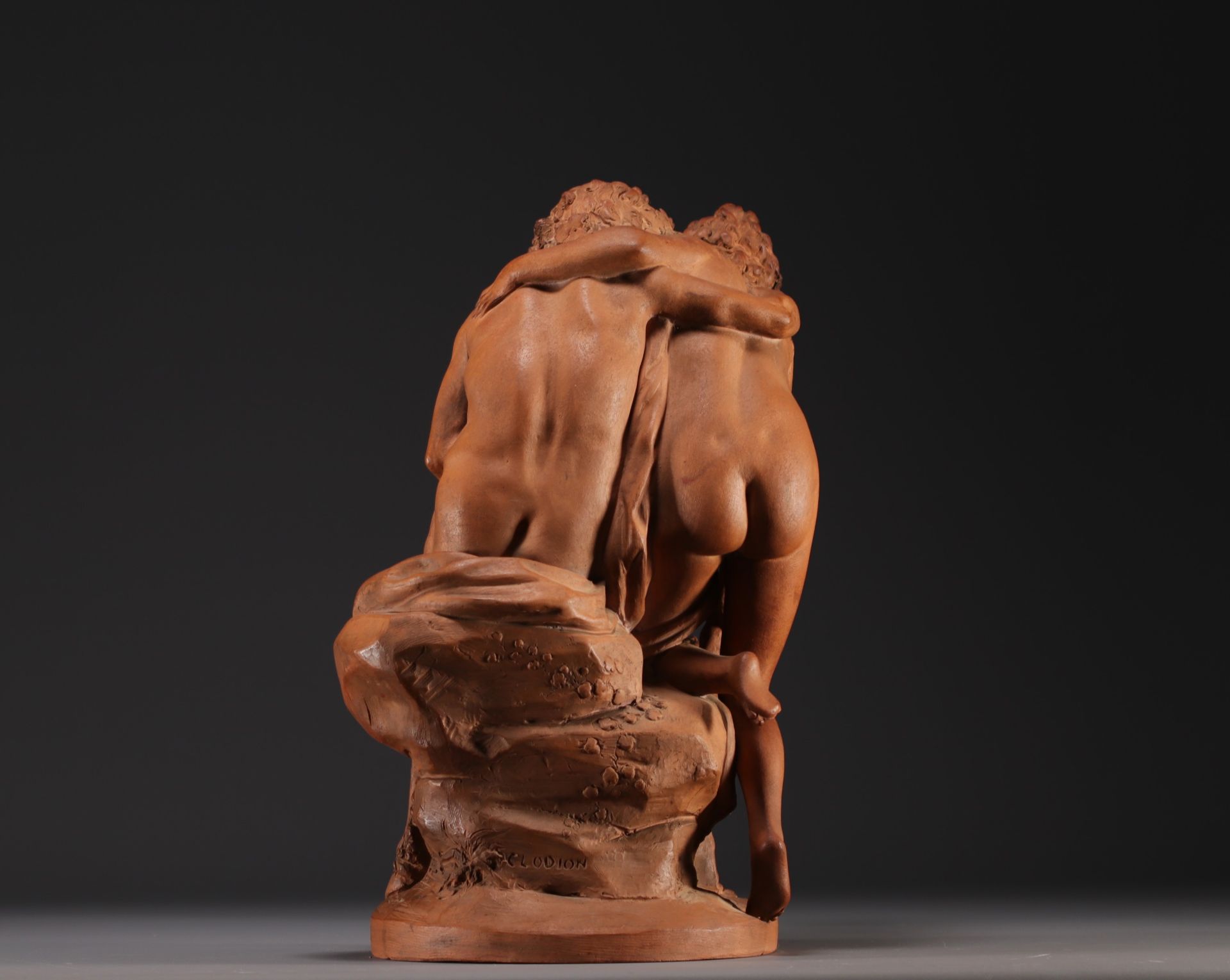 Claude Michel CLODION (1738-1814) after, "Nymph and Faun", terracotta sculpture. - Image 4 of 5