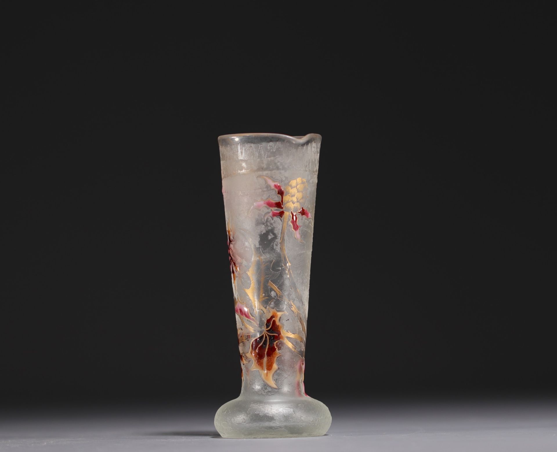 Cristallerie Emile GALLE - Frosted and enamelled vase with blackberry decoration, signed with a roul - Image 5 of 5