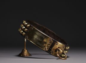 Rare leather dog collar, studs and brass nameplate, 19th century.