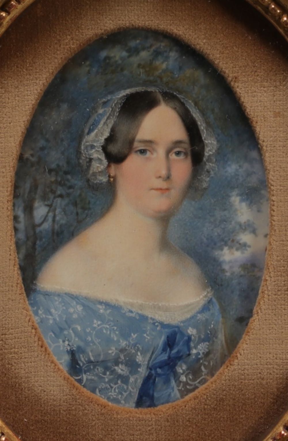 "The Lady in Blue" Miniature portrait, 19th century. - Image 2 of 2