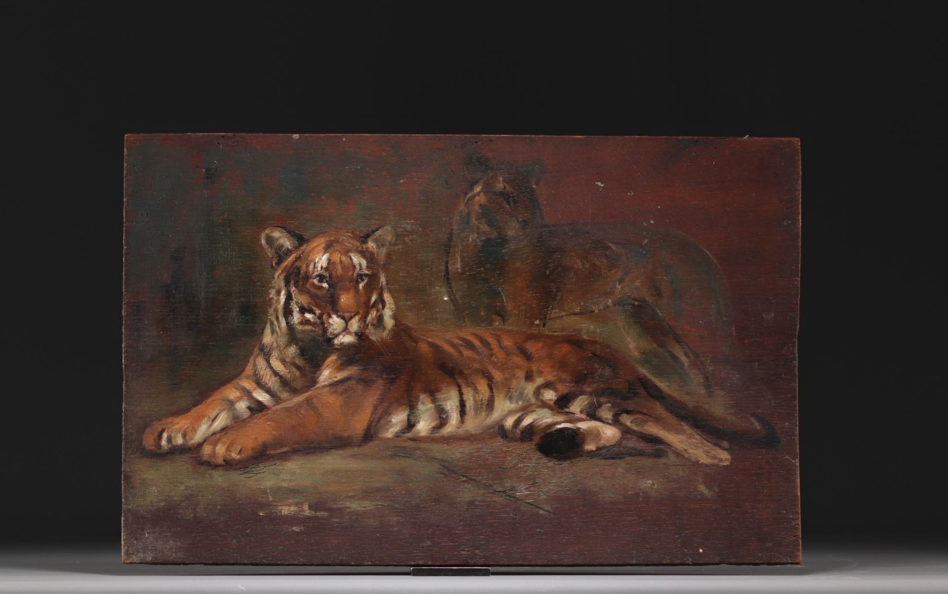 Henri VAN ZUYLEN (1860-1941) "Study of felines" and on the back "River in spring" Oil on panel, 1920 - Bild 2 aus 3