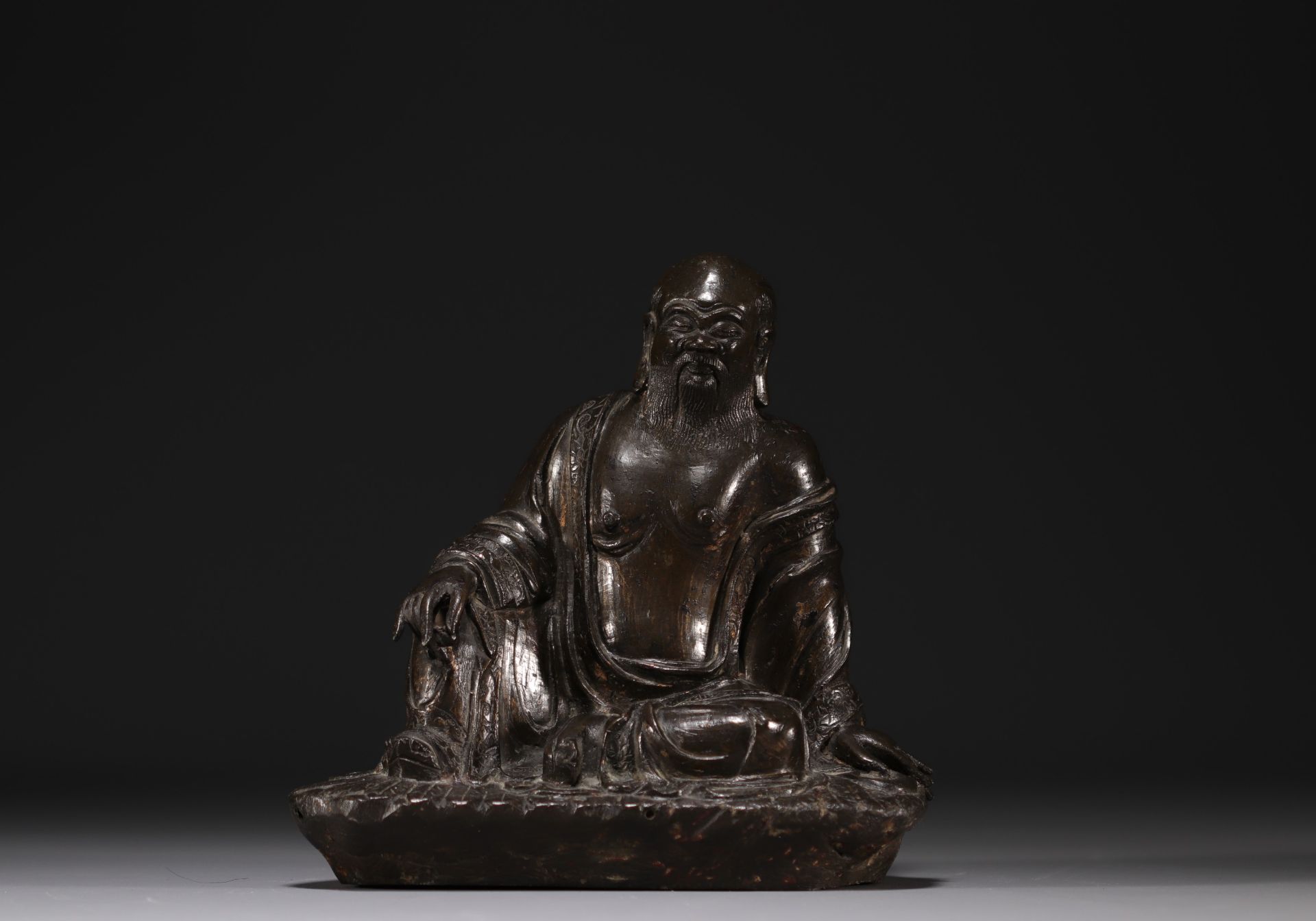China - Bronze Buddha, trace of polychromy, 17th century.