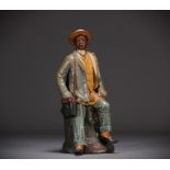 Bernard BLOCH (1836-1909) "African dandy with monocle" Polychrome terracotta tobacco pot.