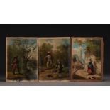 Set of three small oil paintings - French school, 19th century.