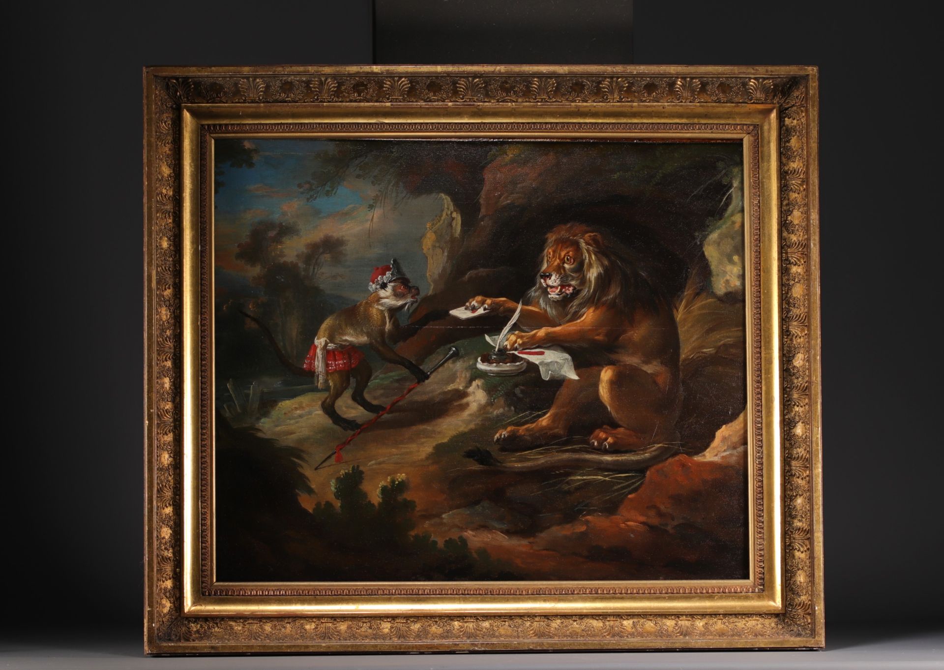 David TENIERS LE JEUNE (1610-1690) Entourage of "The Lion and the Monkey" Oil on panel, 17th century - Image 2 of 2