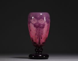 CHARDER - A multi-layered acid-etched glass vase with a rose hip design, signed.