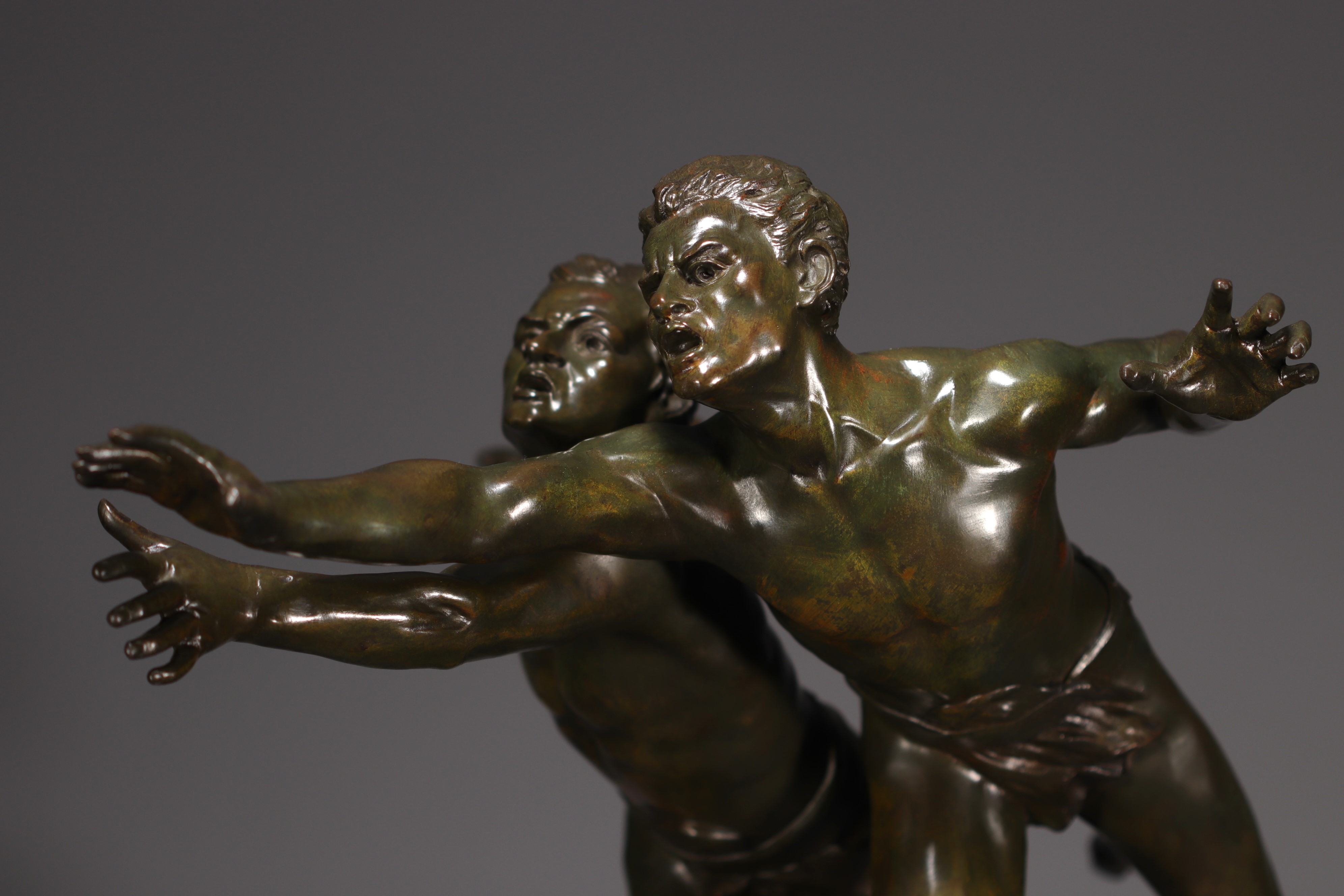 Edouard DROUOT (1859-1945) "La course" Bronze with green and brown shaded patina, on a marble base,  - Image 2 of 8
