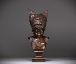 Nicolas LECORNET known as "Lecorney" (1825-1884) "En penitence", child with dunce cap, bronze bust w