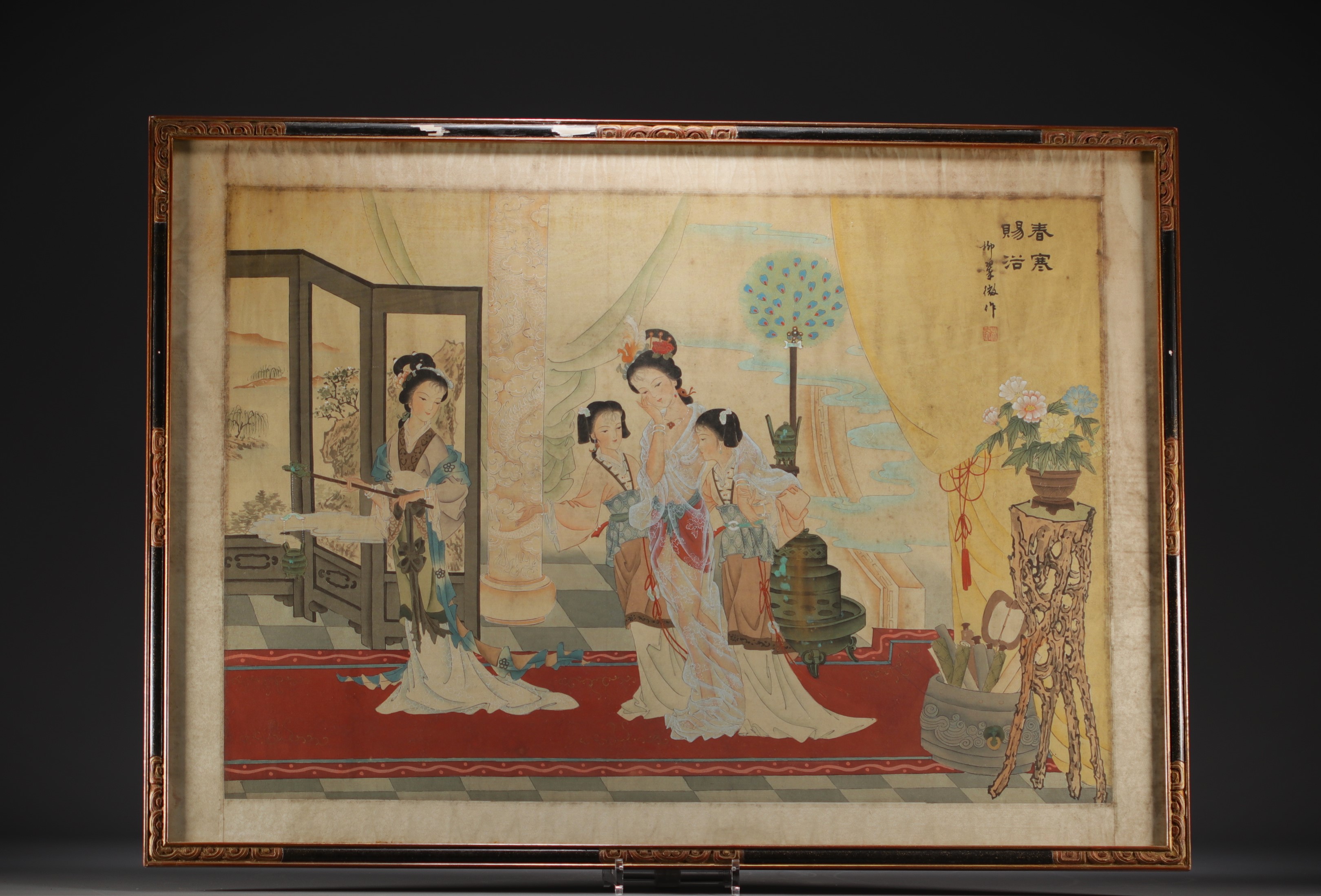 China - Ink and colour painting on silk depicting elegant women. - Image 2 of 2