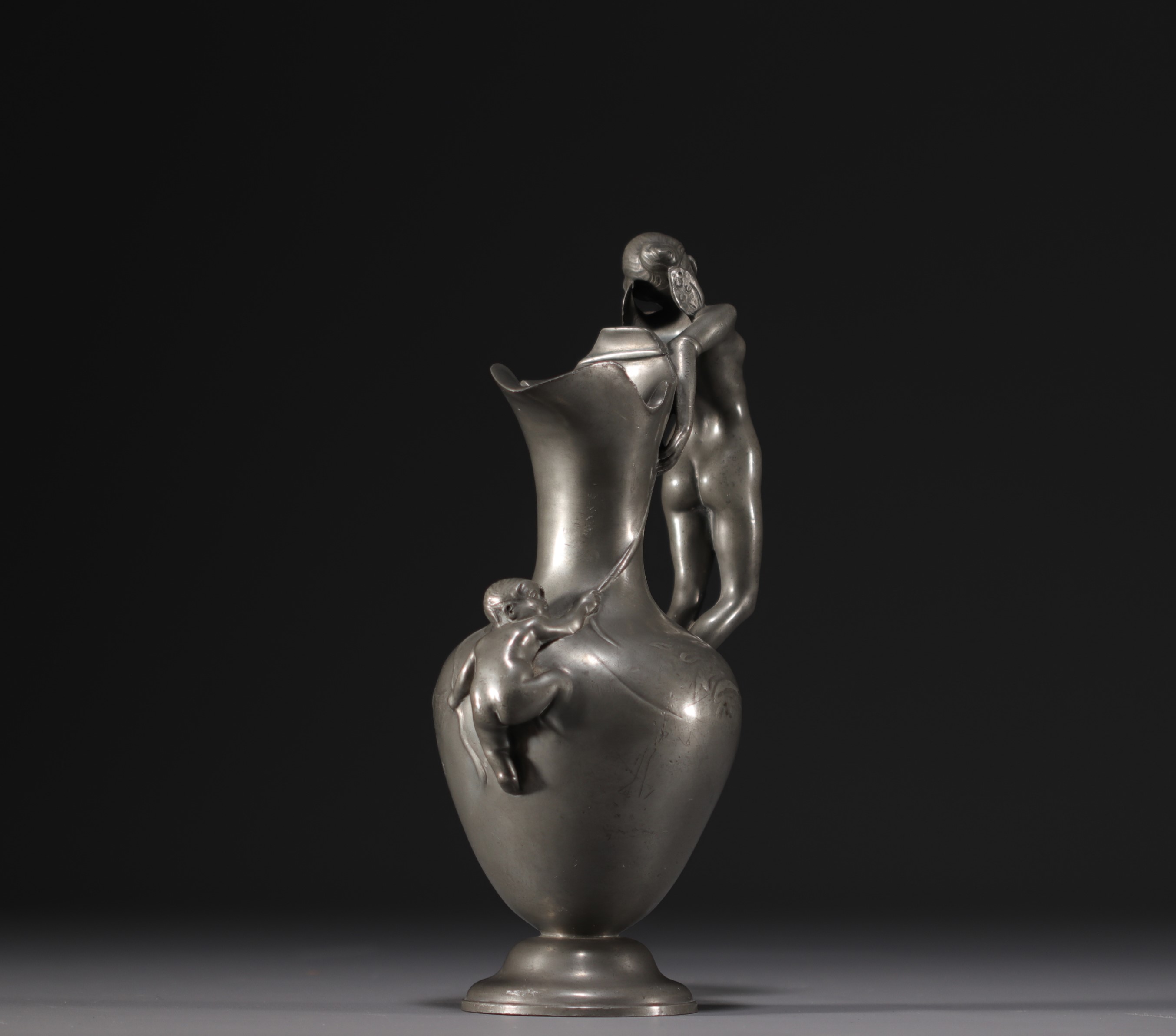 AKERMAN - Pewter jug vase with elf and baby design, circa 1900. - Image 3 of 4