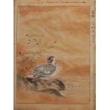Japan - Print with wild duck and calligraphy, 19th century.