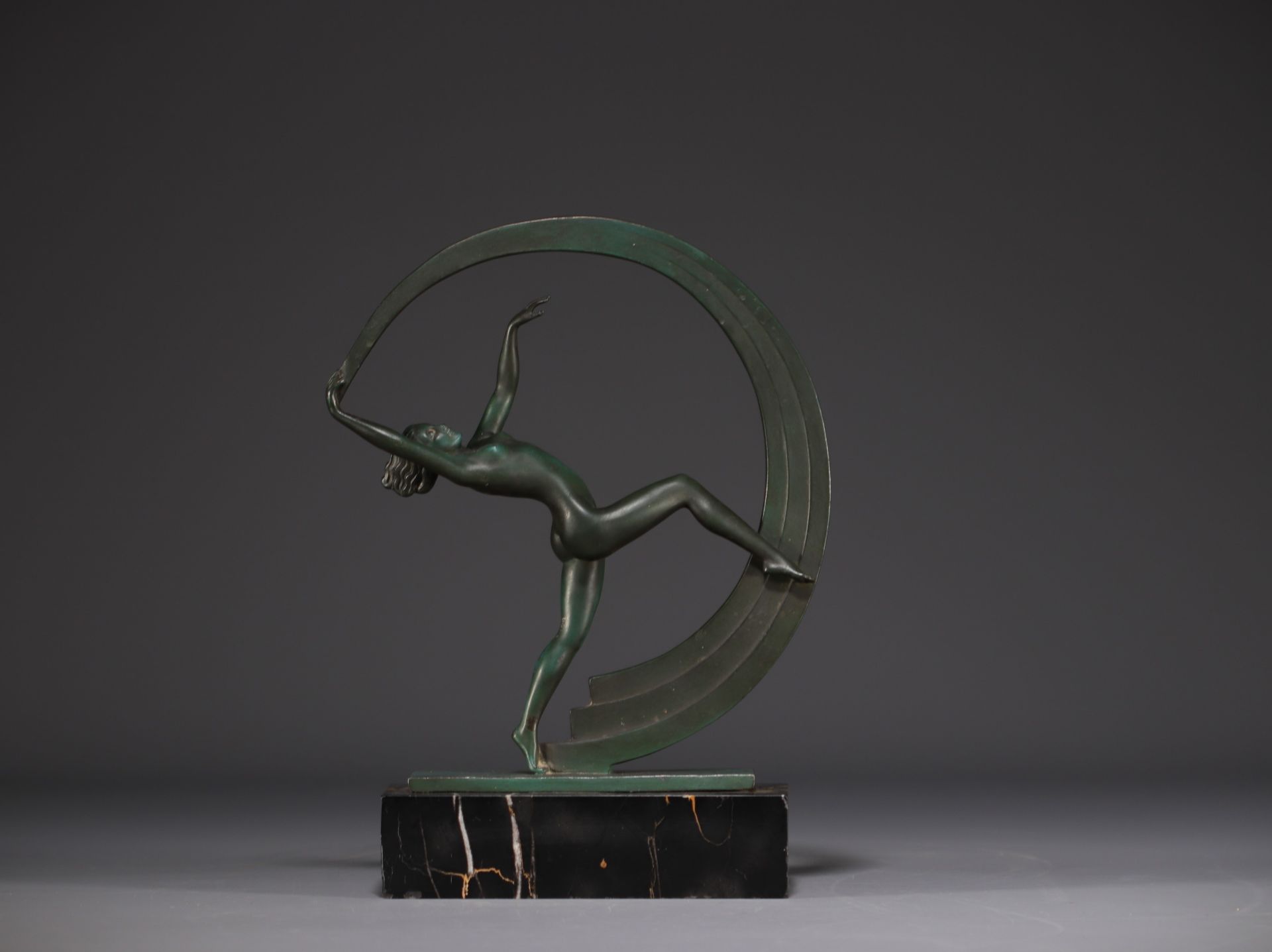 JANLE & Max Le Verrier - "Nude dancer, Bacchanal" Art Deco sculpture.