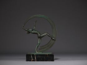 JANLE & Max Le Verrier - "Nude dancer, Bacchanal" Art Deco sculpture.