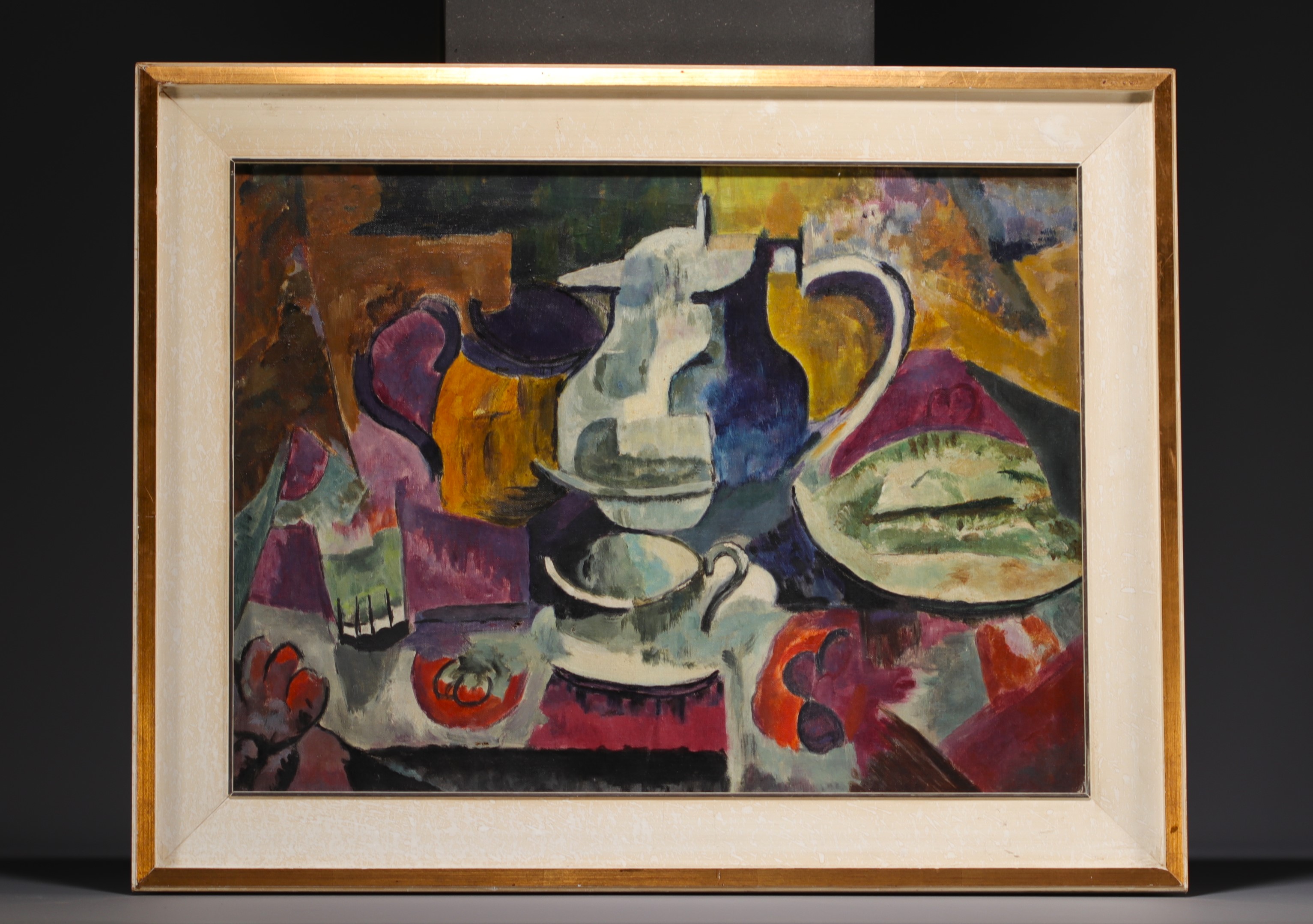 Cubist composition, still life, unsigned oil on canvas, circa 1940. - Image 2 of 2