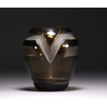 MULLER Freres Luneville - Small Art Deco vase in brown tinted and sandblasted glass.
