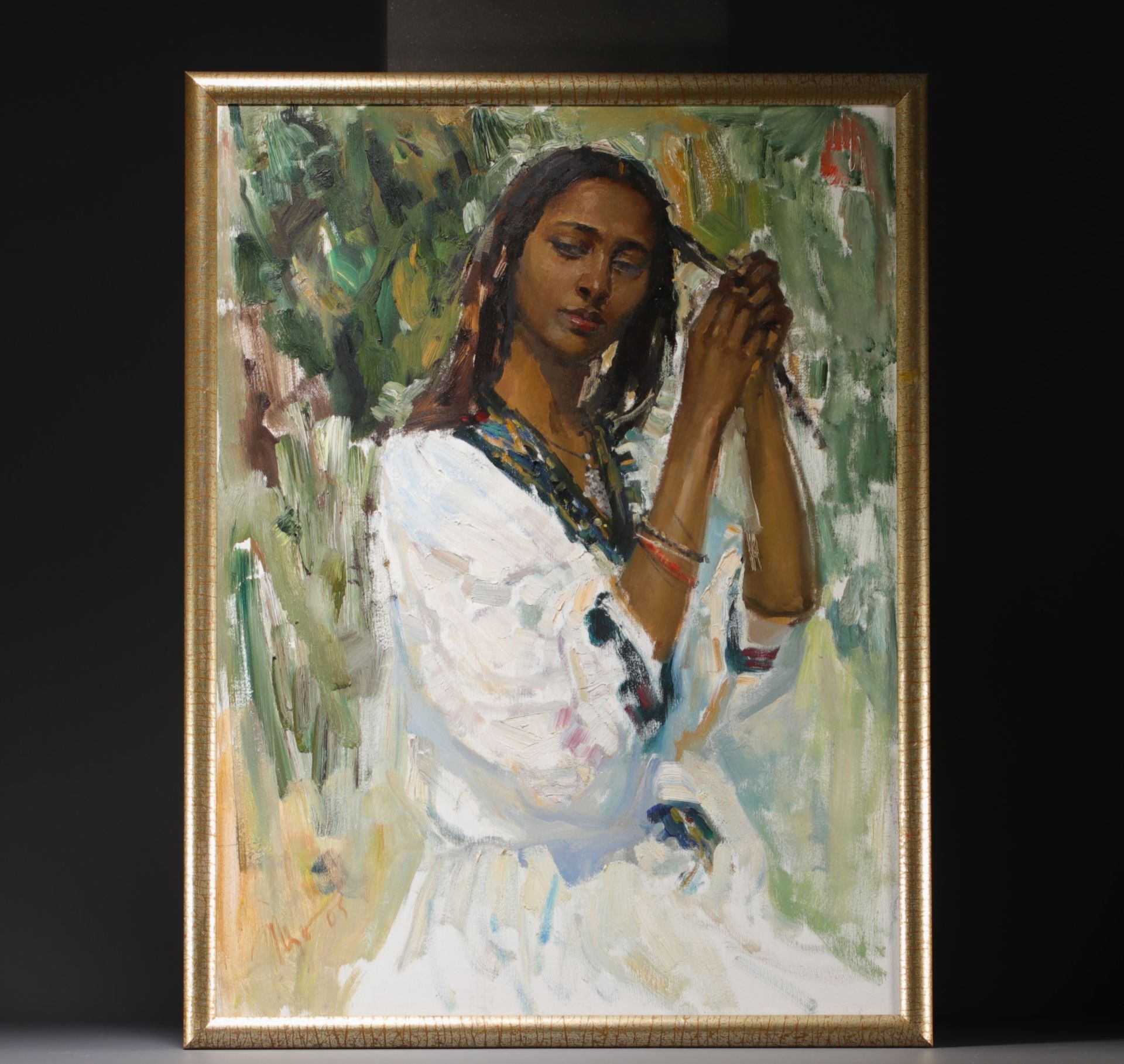 Tesfae ATSBEKHA (1970- ) "Mahlet, Jeune ethiopienne" Oil on canvas. - Bild 2 aus 2