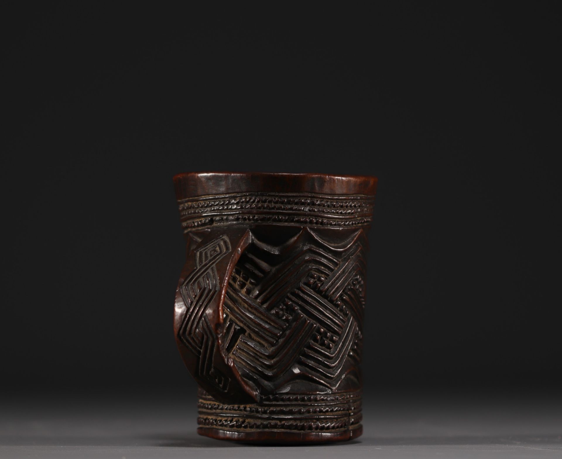 Kuba carved wood palm wine mug, early 20th century. - Image 2 of 3