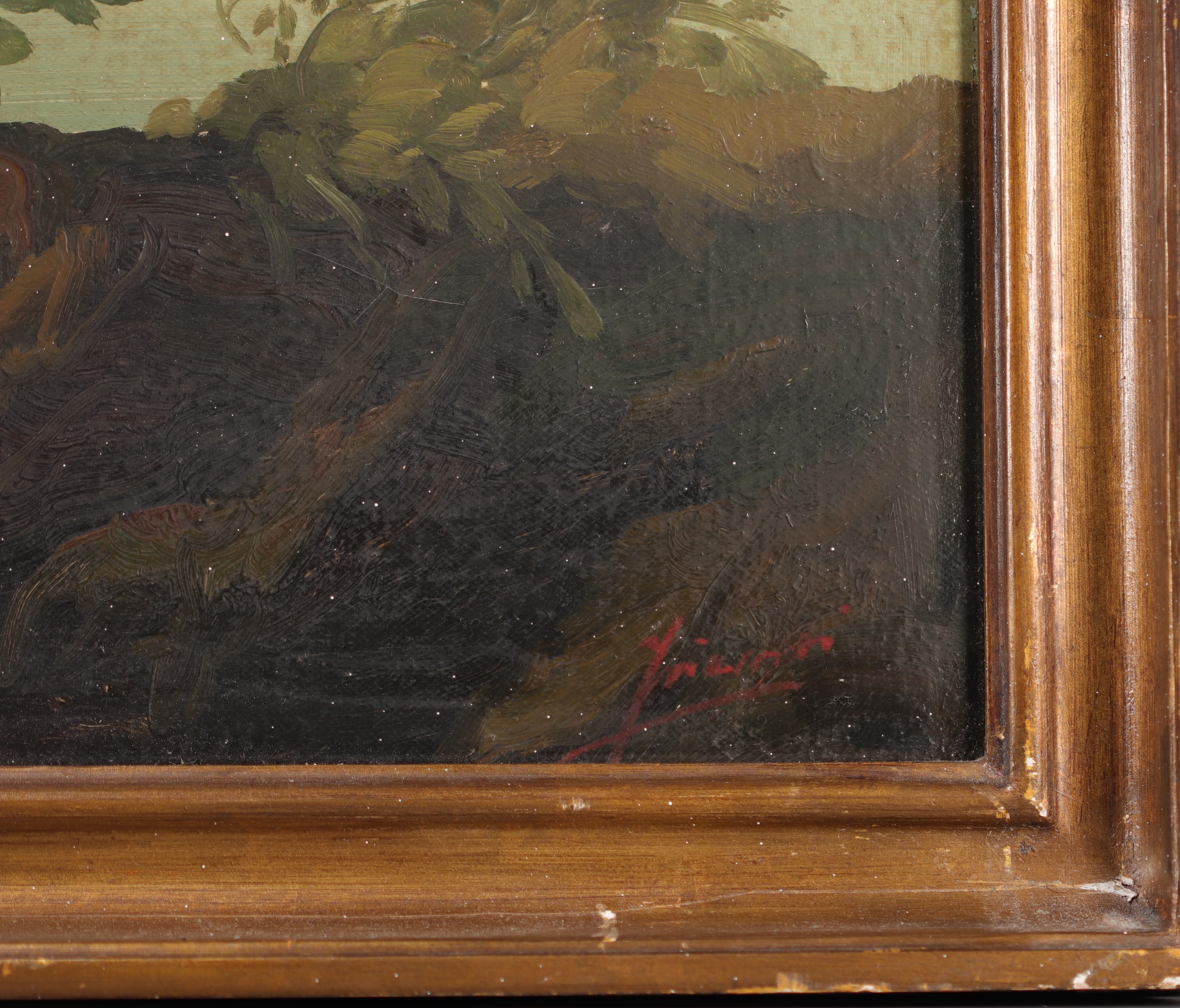 "Cranes, Heron and Ducks on the Pond" Large oil on canvas, illegible signature. - Image 3 of 3