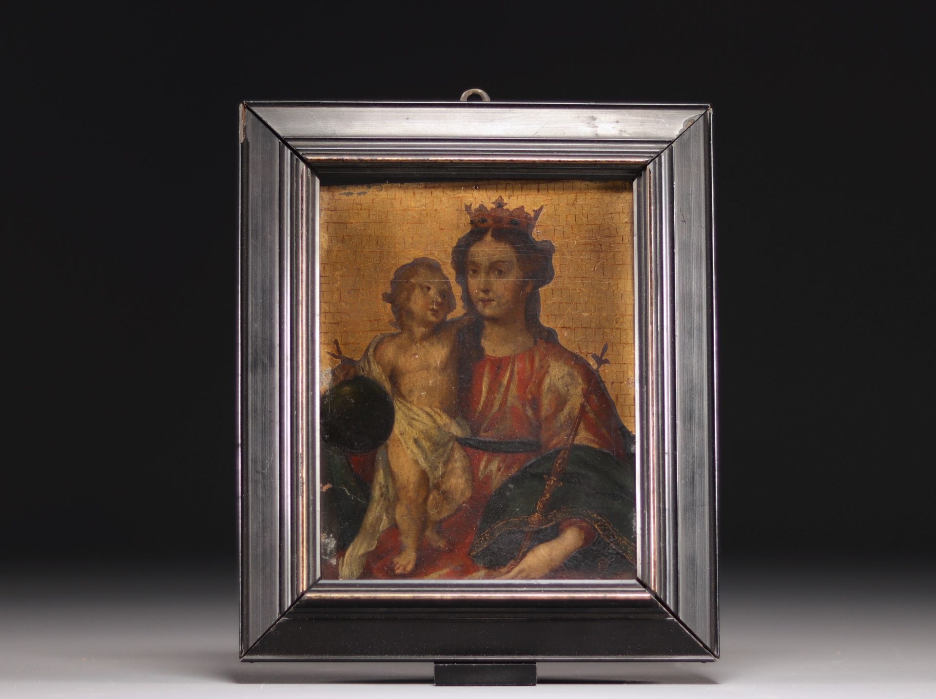 "Vierge a l'Enfant" Oil on copper, Italian school, 17th century.