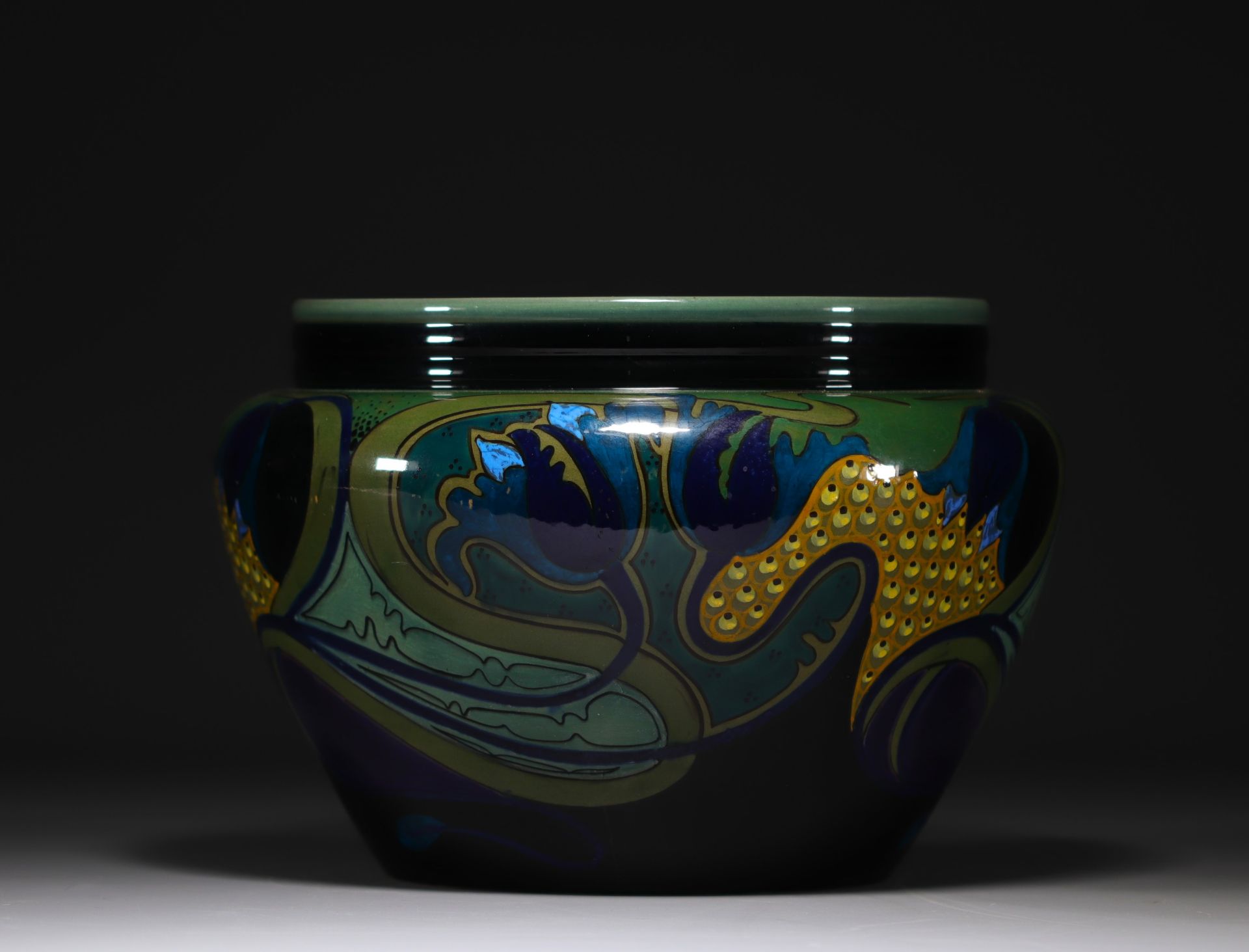 Art Nouveau ceramic vase or bowl from the Gouda factory in the Netherlands.