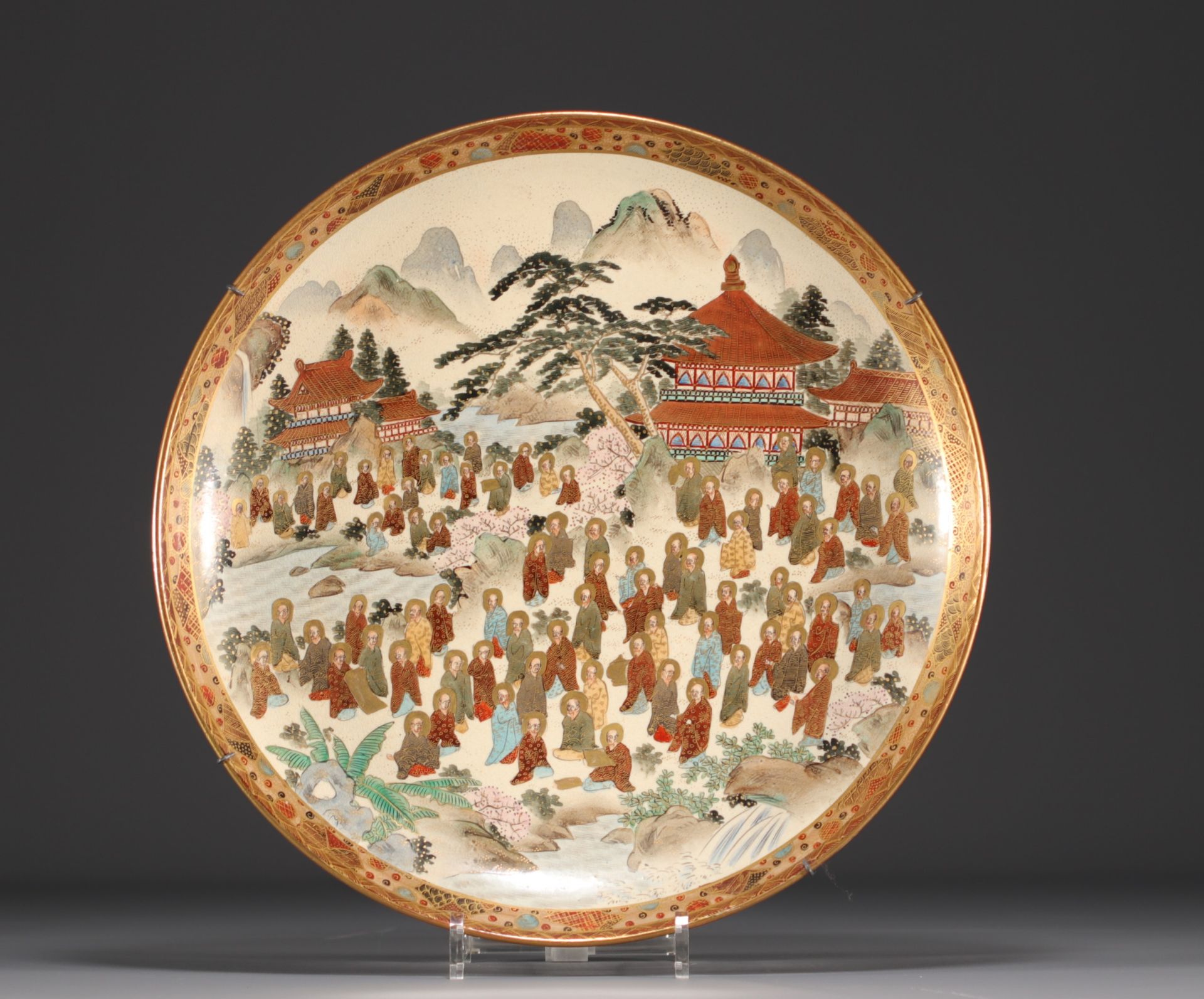 Japan - Large dish decorated with monks, Meiji period.