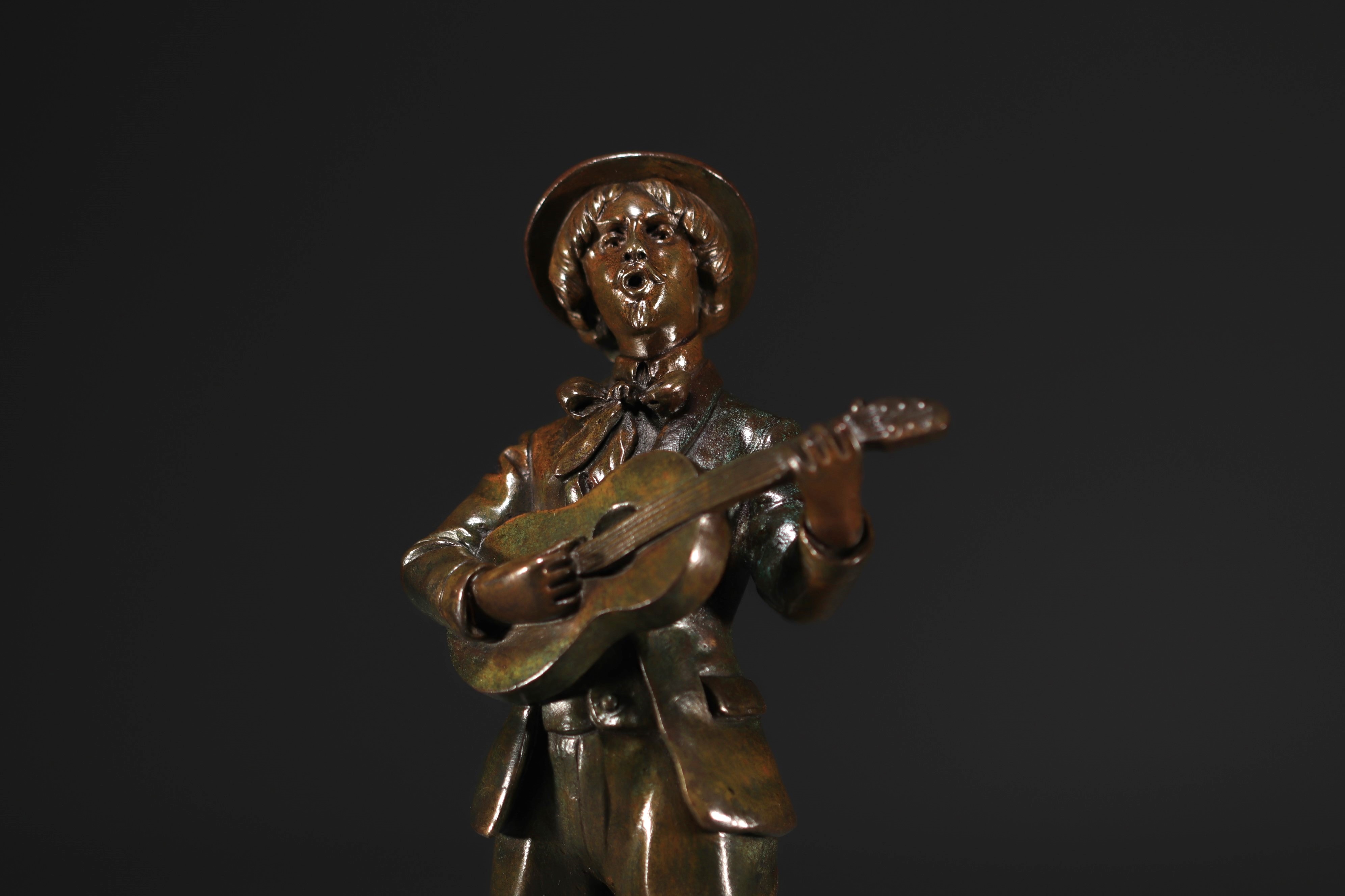 Eugene WATRIN - "Young boy with a guitar" Bronze sculpture. - Image 6 of 6